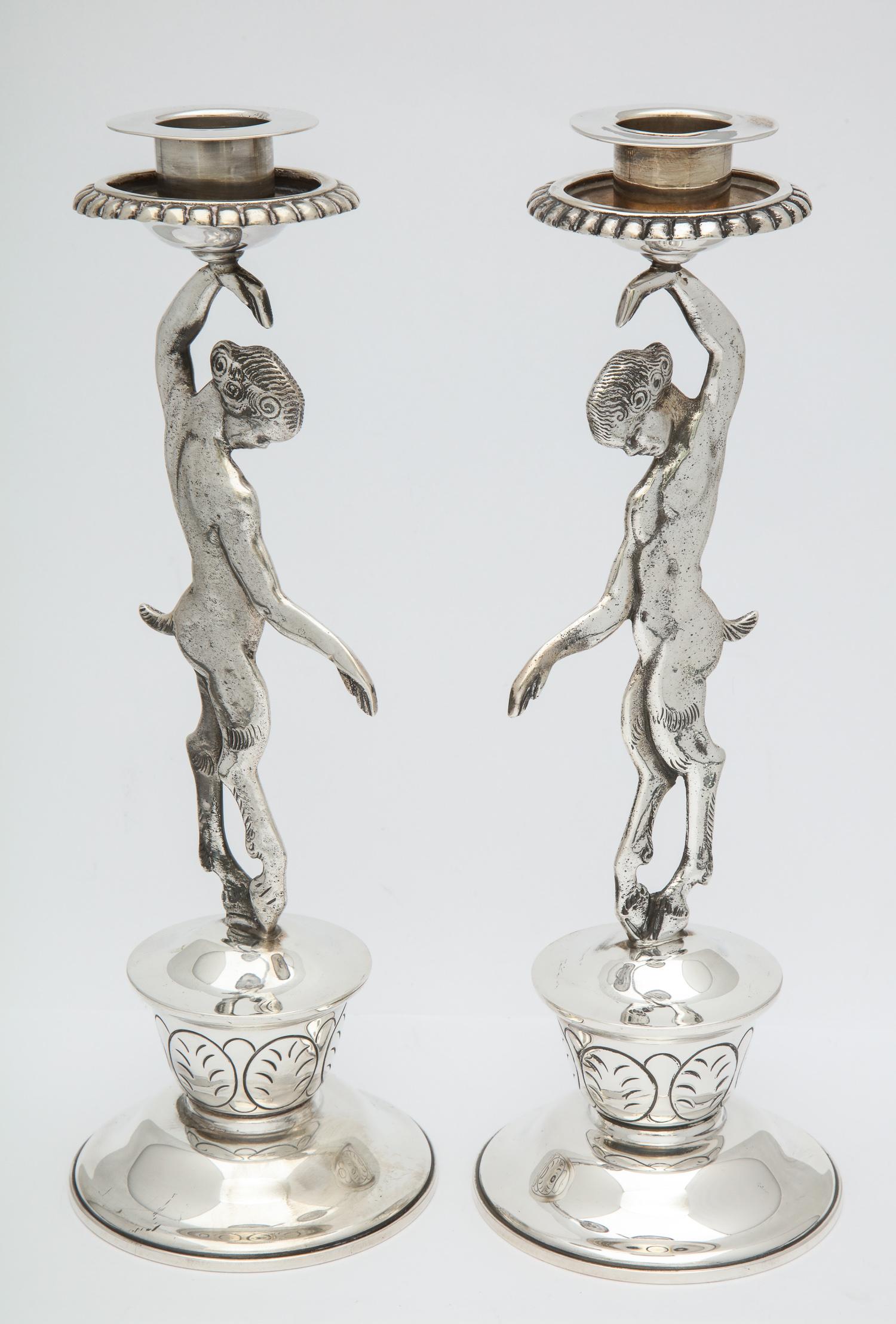 Rare Pair of Midcentury Sterling Silver Mexican Satyr-Form Candlesticks 5