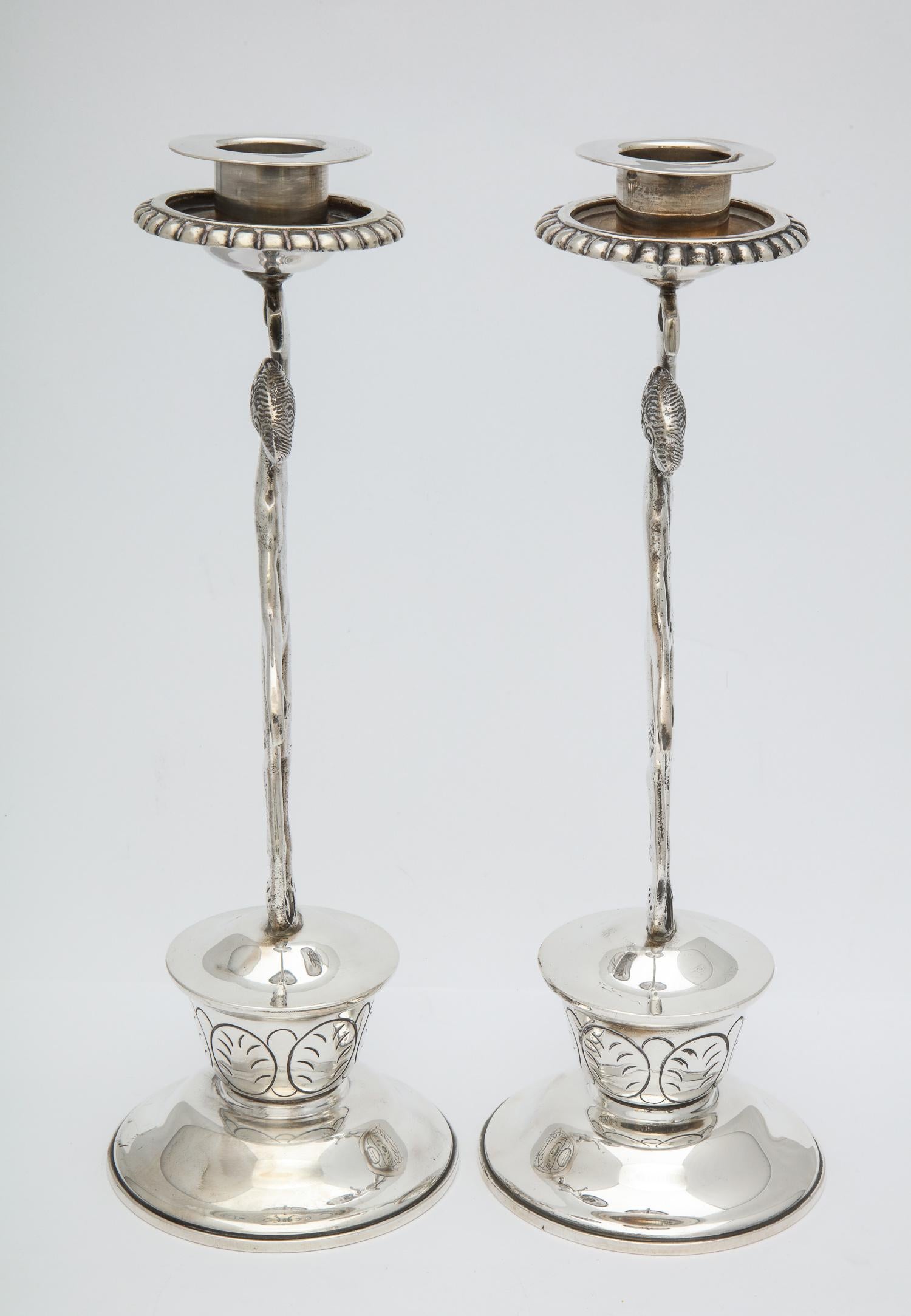 Rare Pair of Midcentury Sterling Silver Mexican Satyr-Form Candlesticks 6