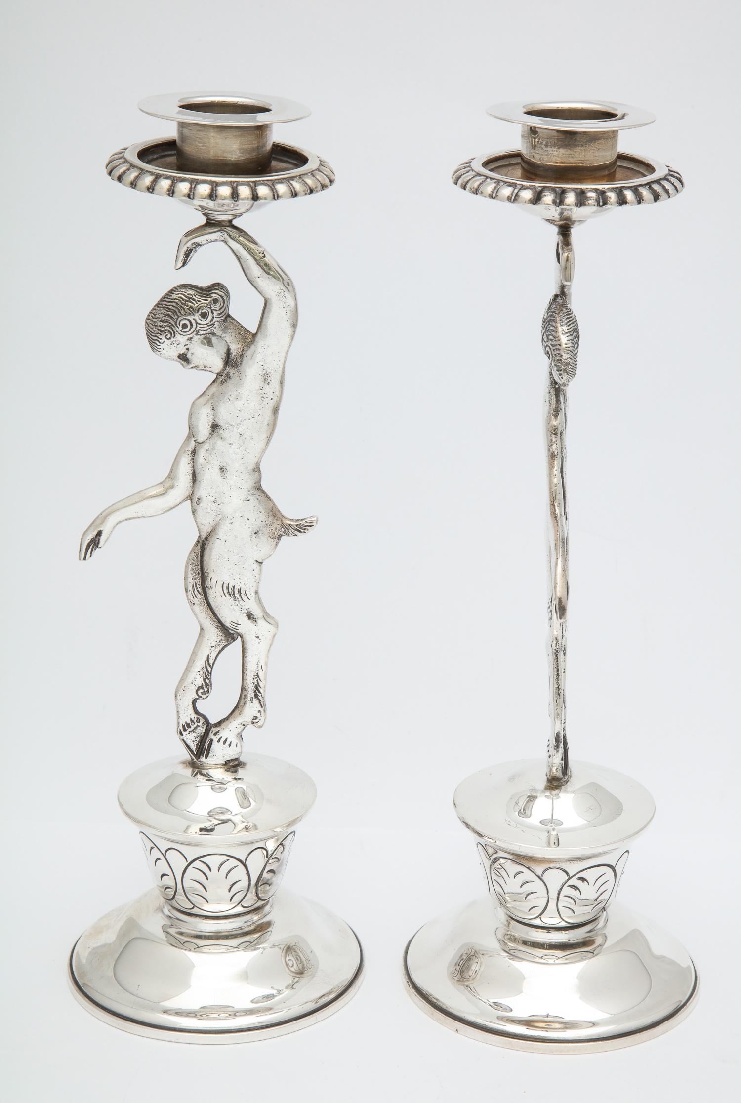 Rare Pair of Midcentury Sterling Silver Mexican Satyr-Form Candlesticks 7