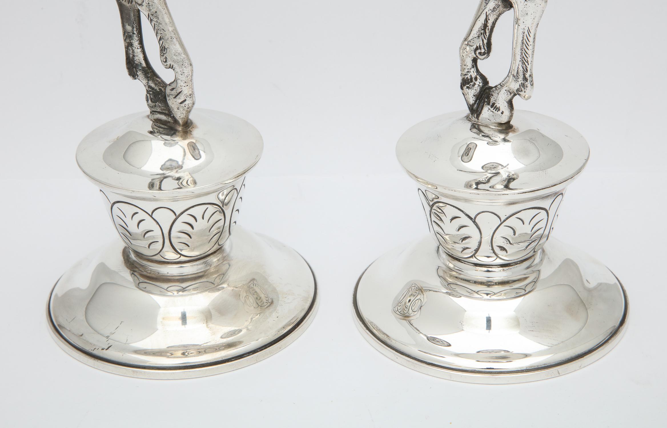Rare Pair of Midcentury Sterling Silver Mexican Satyr-Form Candlesticks 2