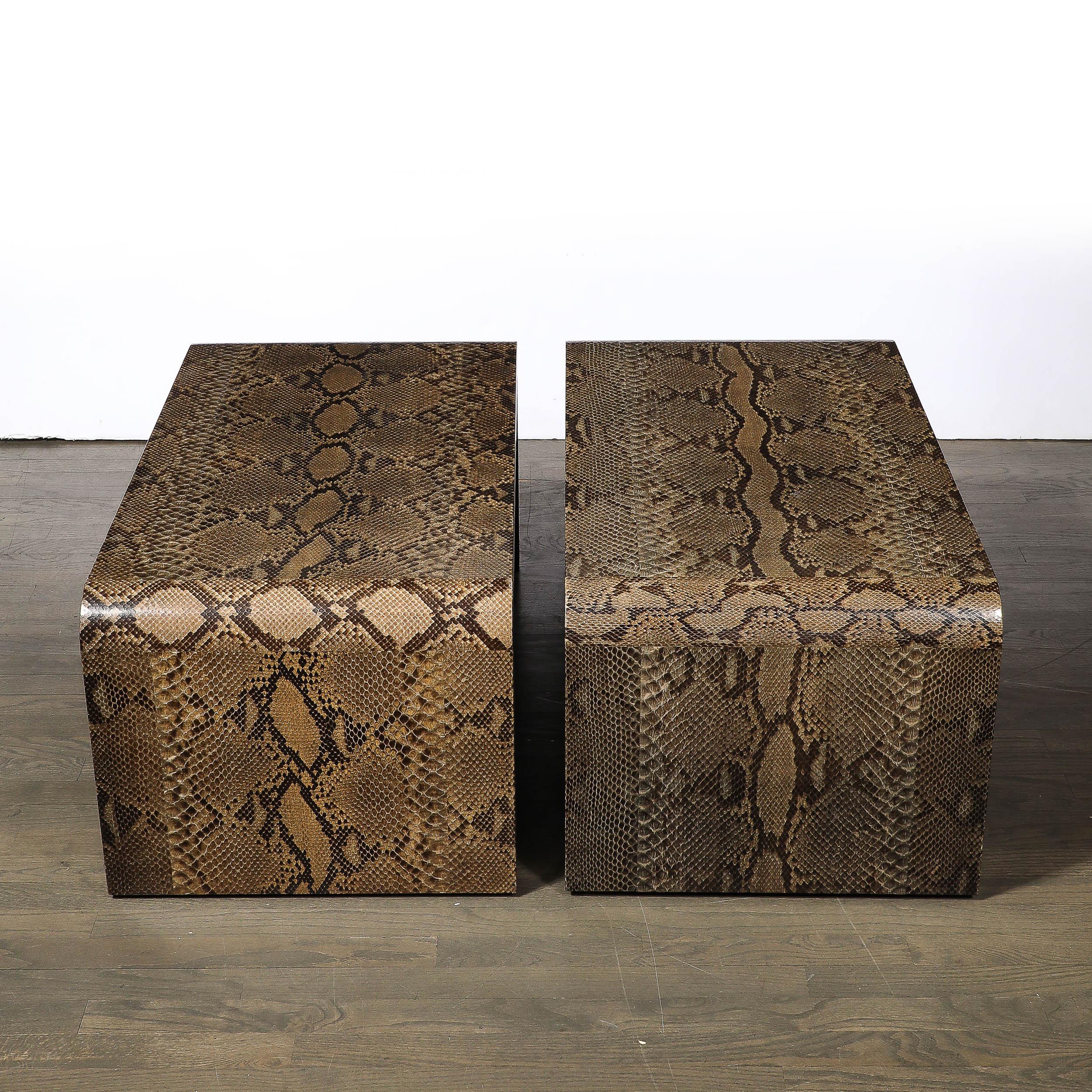 Rare Pair of Mid-Century Waterfall  Side Tables in Python, Signed Karl Springer For Sale 6