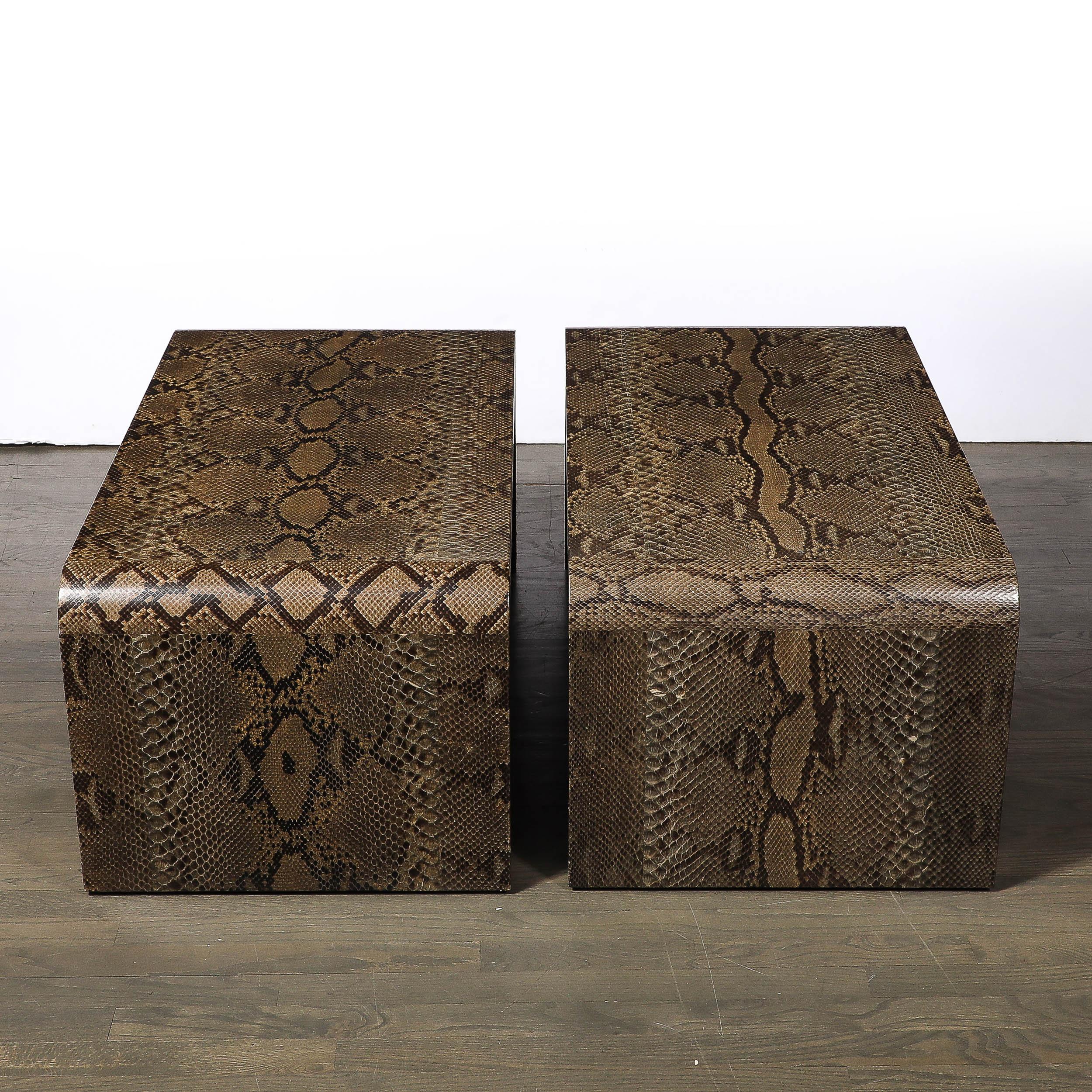 Rare Pair of Mid-Century Waterfall  Side Tables in Python, Signed Karl Springer For Sale 7