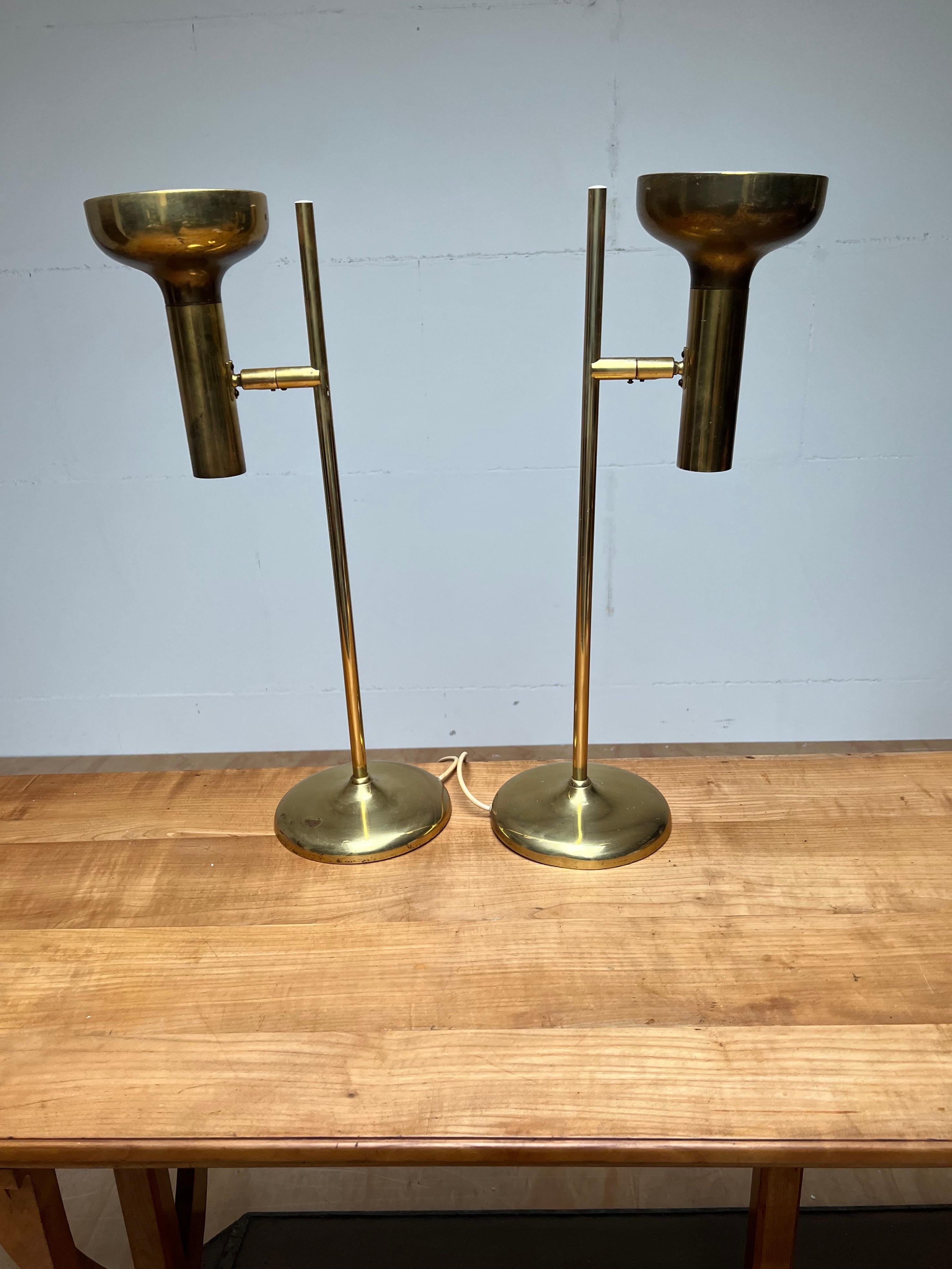 Rare Pair of Midcentury Modern Koch and Lowy for OMI Rotatable Brass Table Lamps For Sale 4