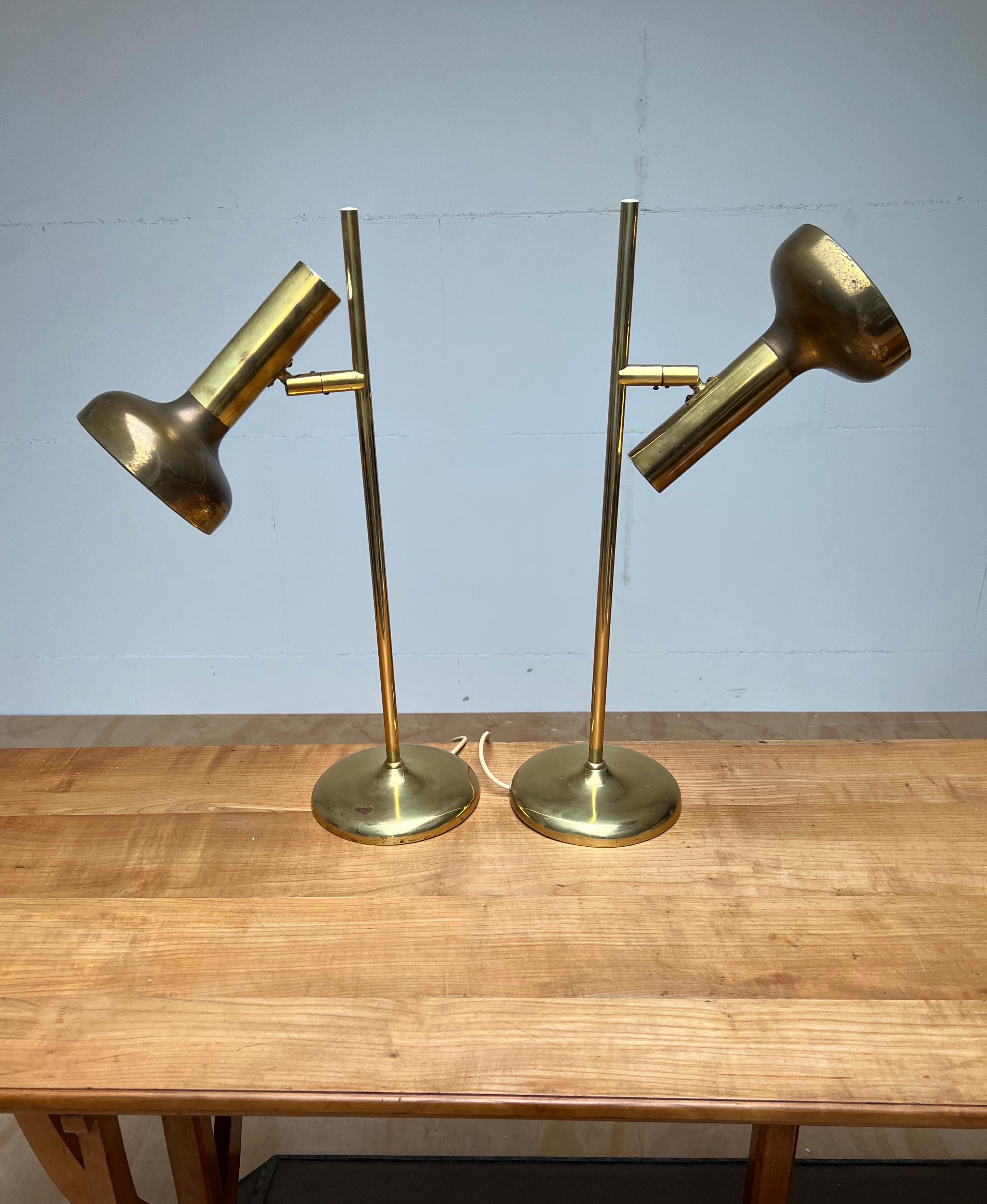 Rare Pair of Midcentury Modern Koch and Lowy for OMI Rotatable Brass Table Lamps For Sale 5