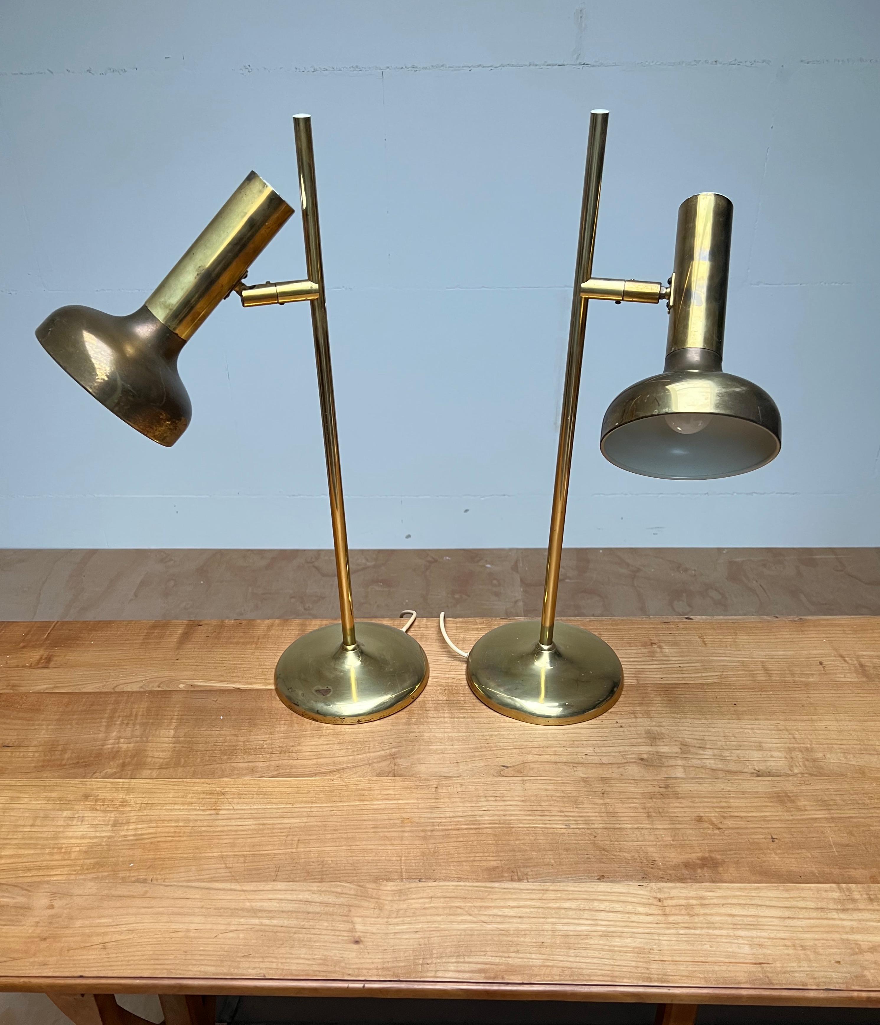 Rare Pair of Midcentury Modern Koch and Lowy for OMI Rotatable Brass Table Lamps For Sale 6
