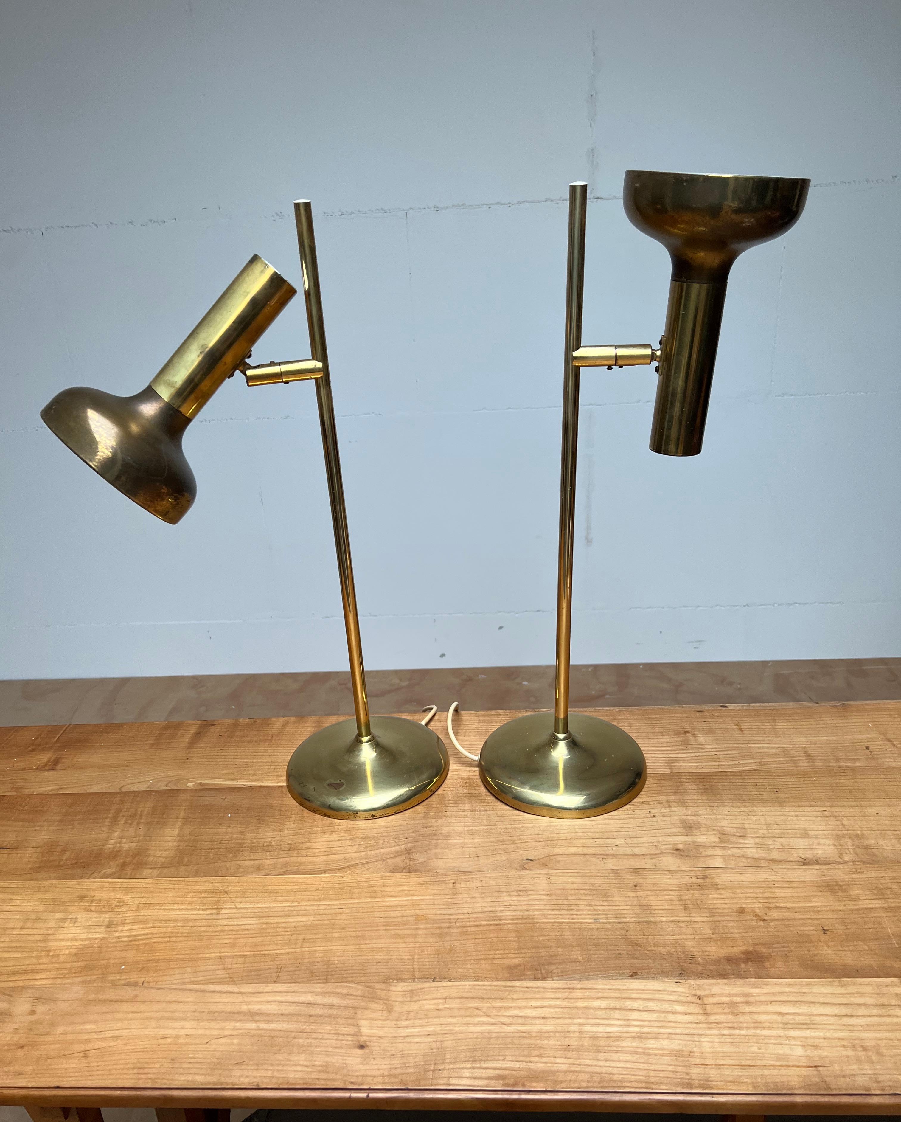 Rare Pair of Midcentury Modern Koch and Lowy for OMI Rotatable Brass Table Lamps For Sale 7
