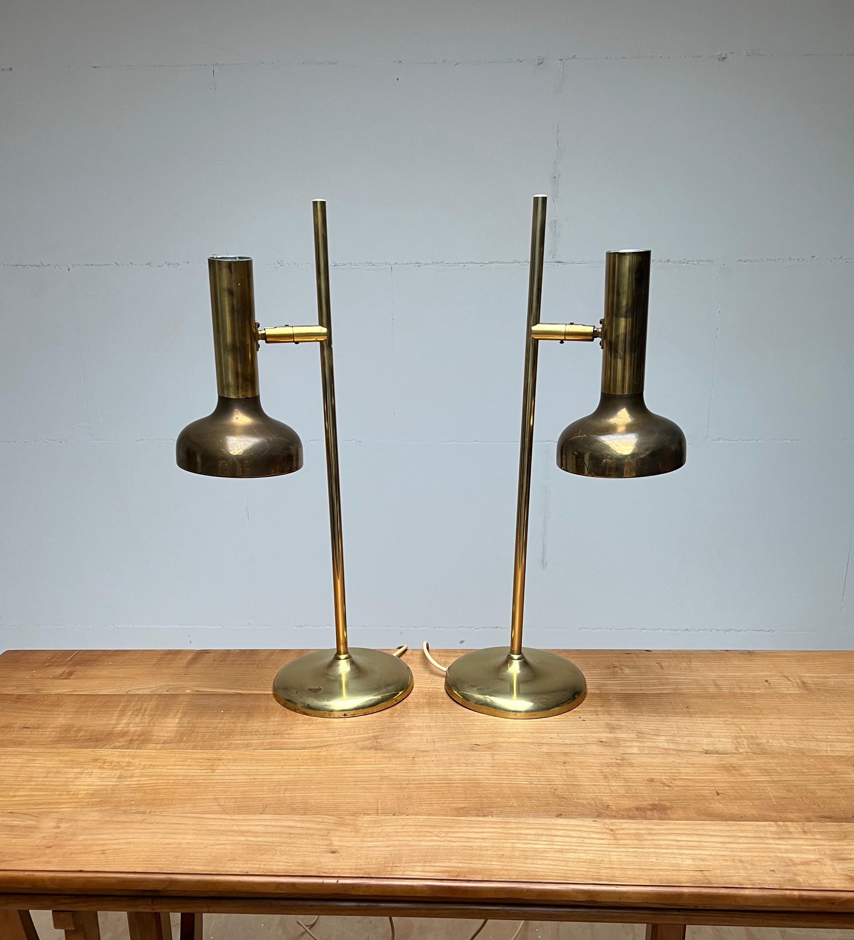 Rare Pair of Midcentury Modern Koch and Lowy for OMI Rotatable Brass Table Lamps For Sale 10