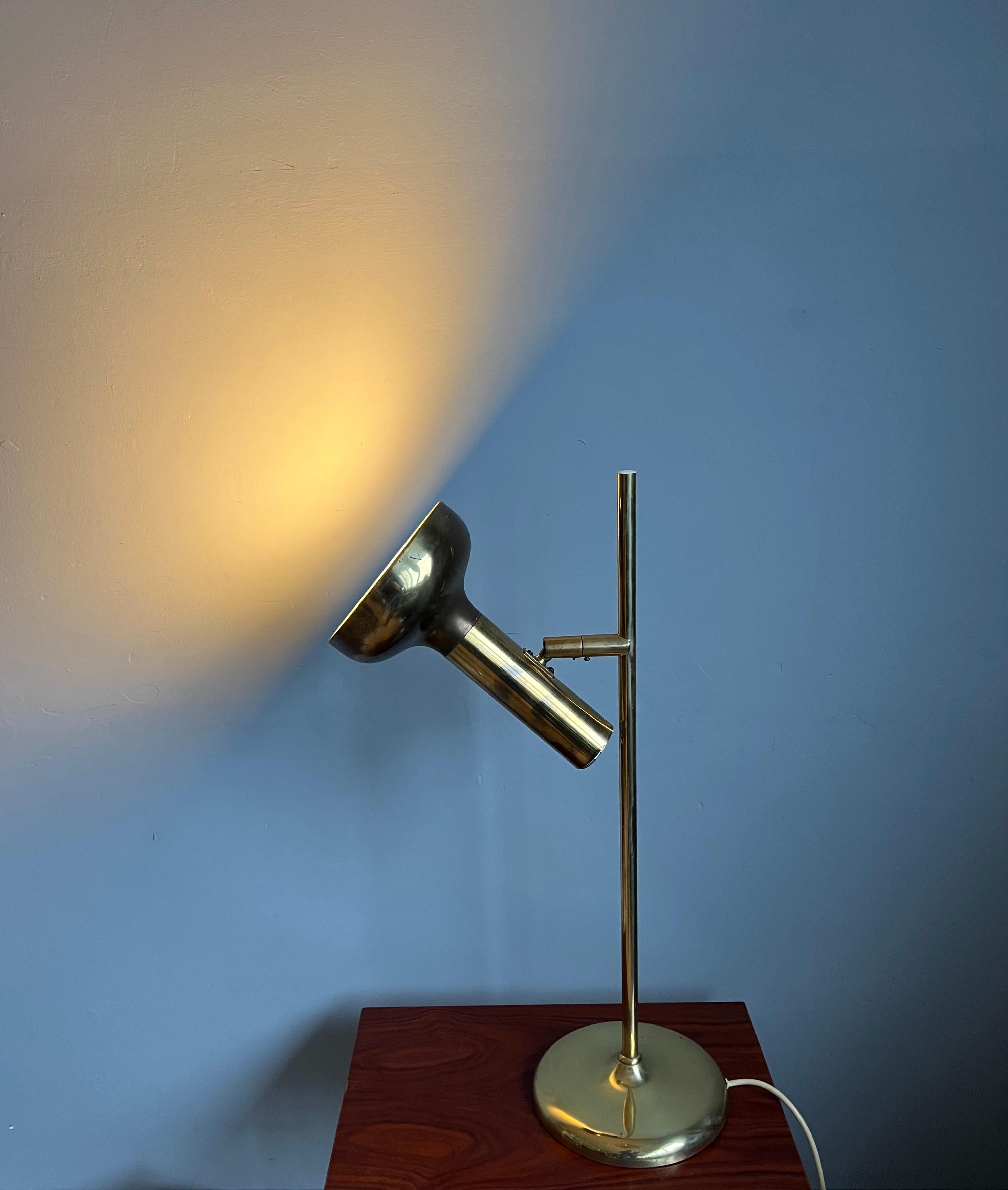 German Rare Pair of Midcentury Modern Koch and Lowy for OMI Rotatable Brass Table Lamps For Sale