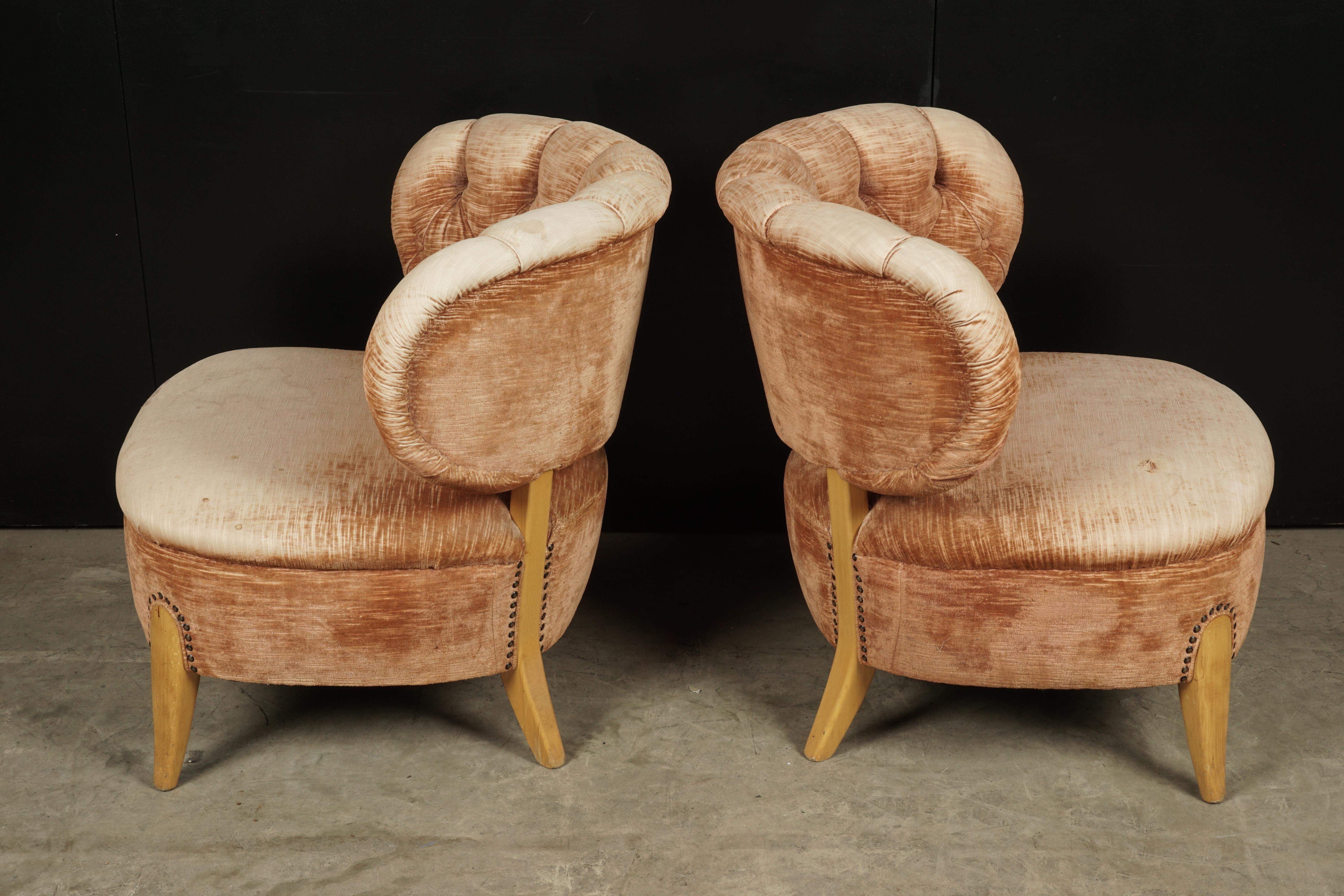 European Rare Pair of Midcentury Lounge Chairs Designed by Otto Shultz, circa 1950