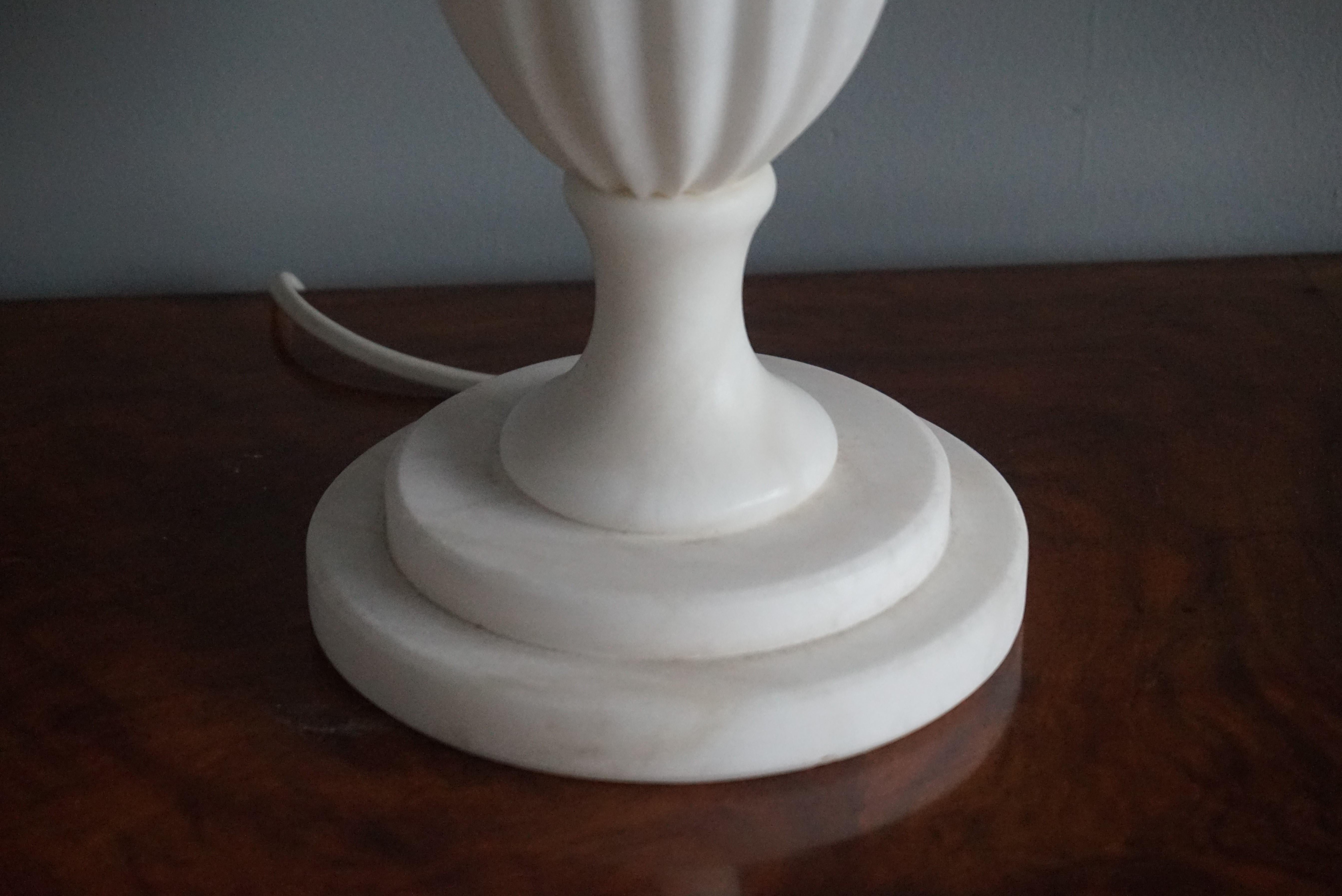 Rare Pair of Midcentury Made Alabaster Table or Desk Lamps / Classical Style For Sale 5