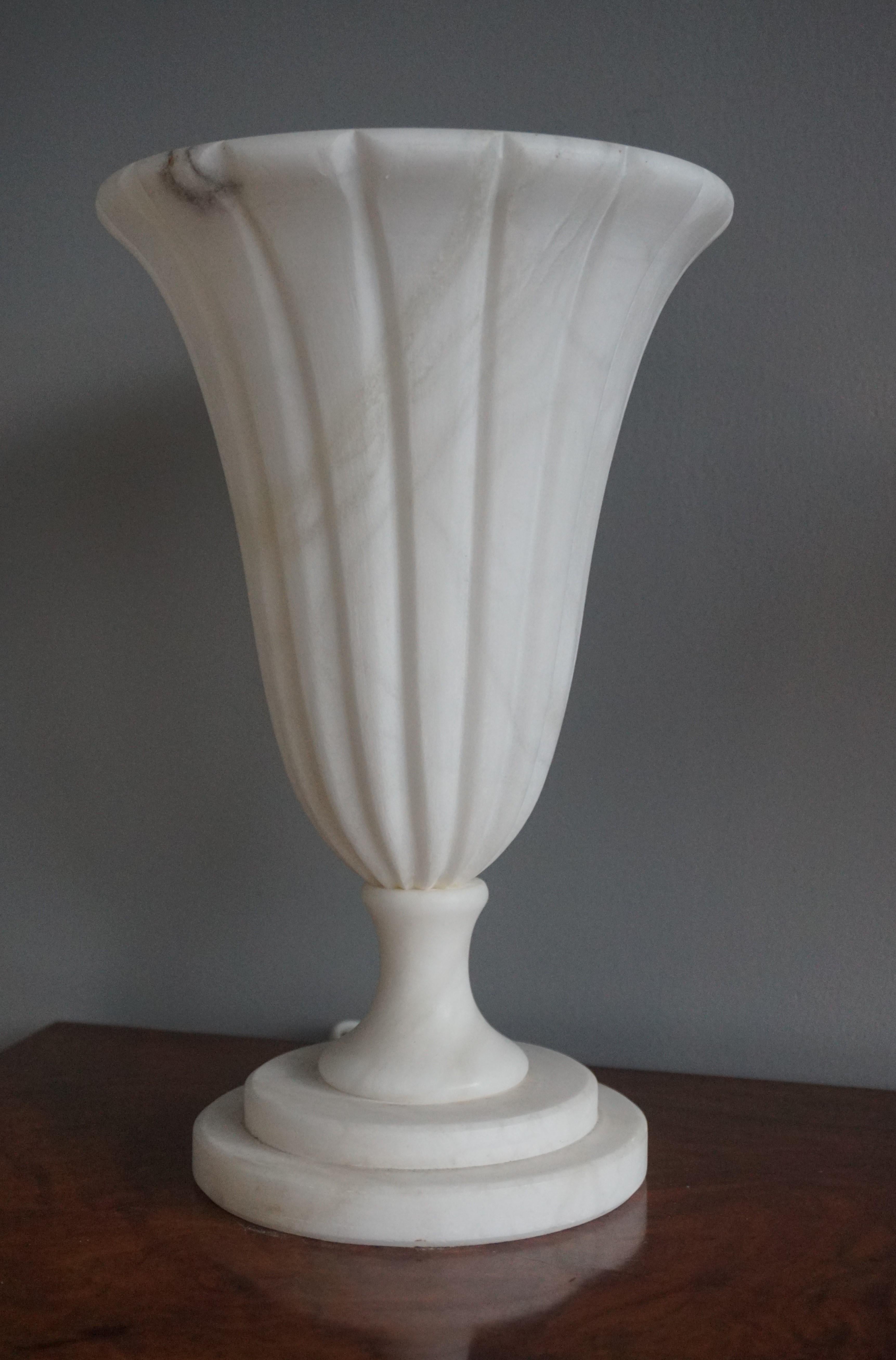 Italian Rare Pair of Midcentury Made Alabaster Table or Desk Lamps / Classical Style For Sale