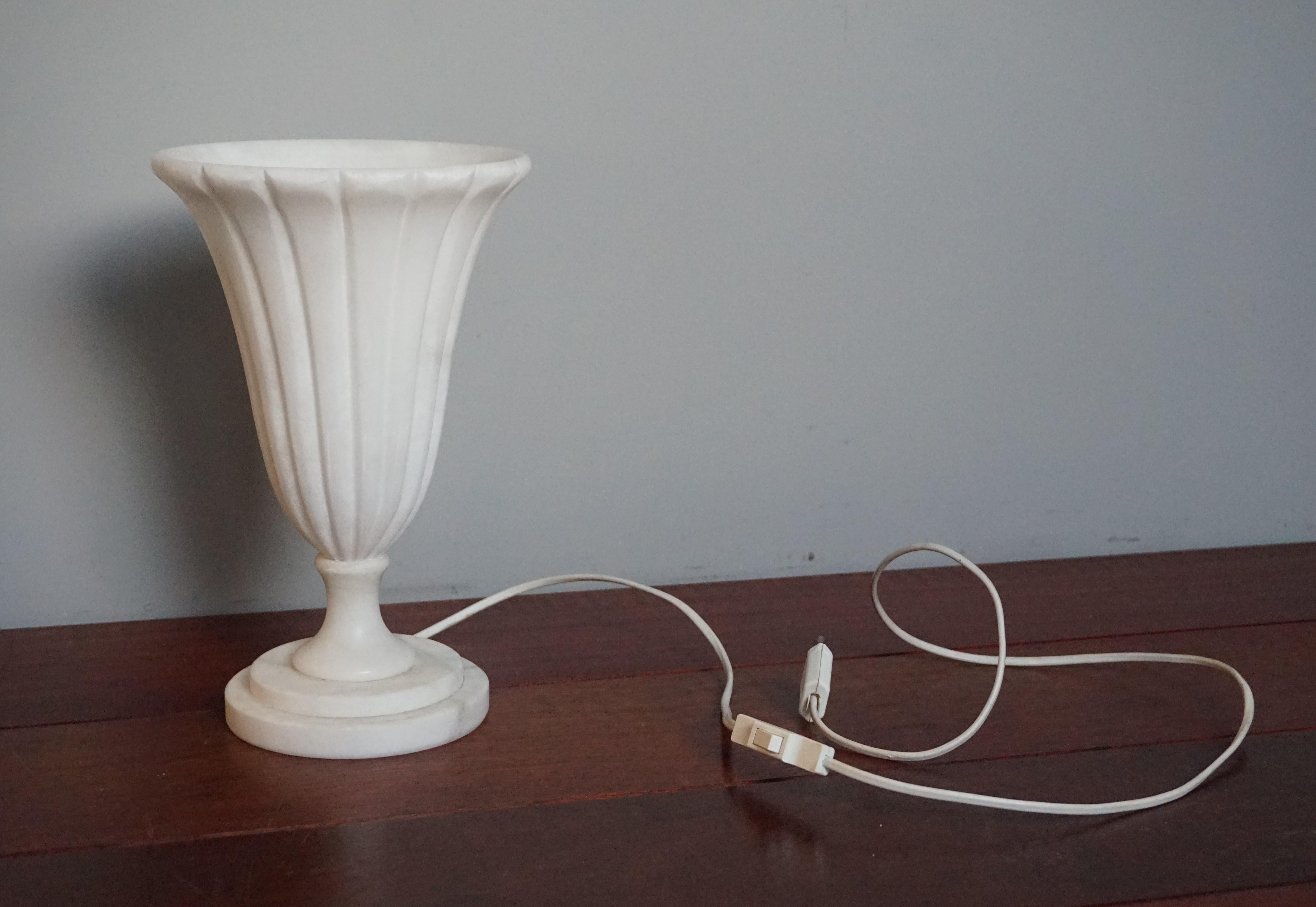 20th Century Rare Pair of Midcentury Made Alabaster Table or Desk Lamps / Classical Style For Sale
