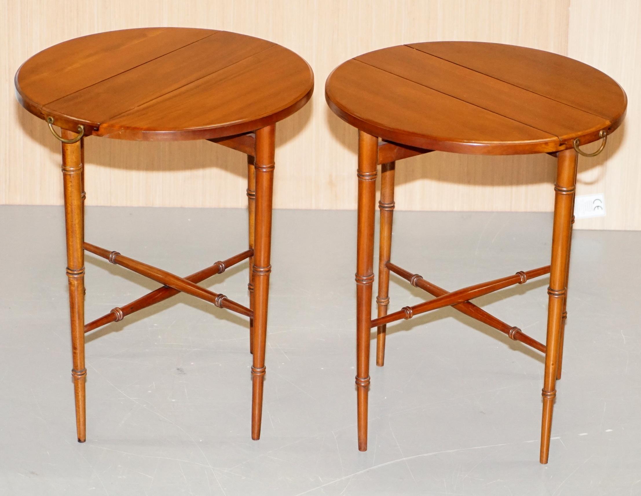 Rare Pair of Military Campaign Side Tables with Two Folded Round Tables Nested 7
