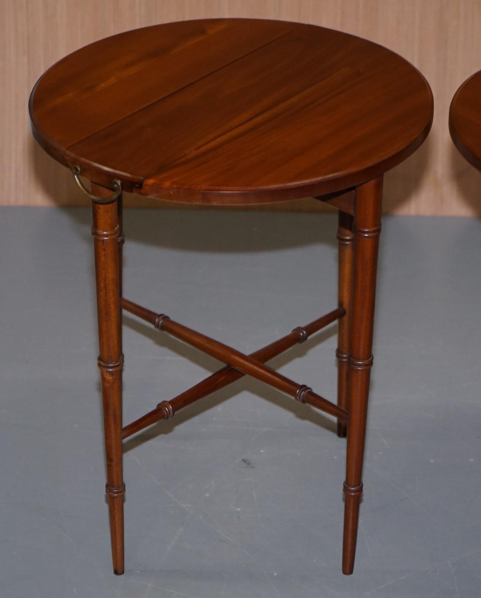 Rare Pair of Military Campaign Side Tables with Two Folded Round Tables Nested 8