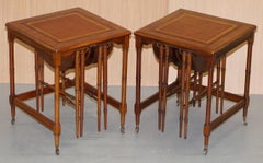 Rare Pair of Military Campaign Side Tables with Two Folded Round Tables Nested