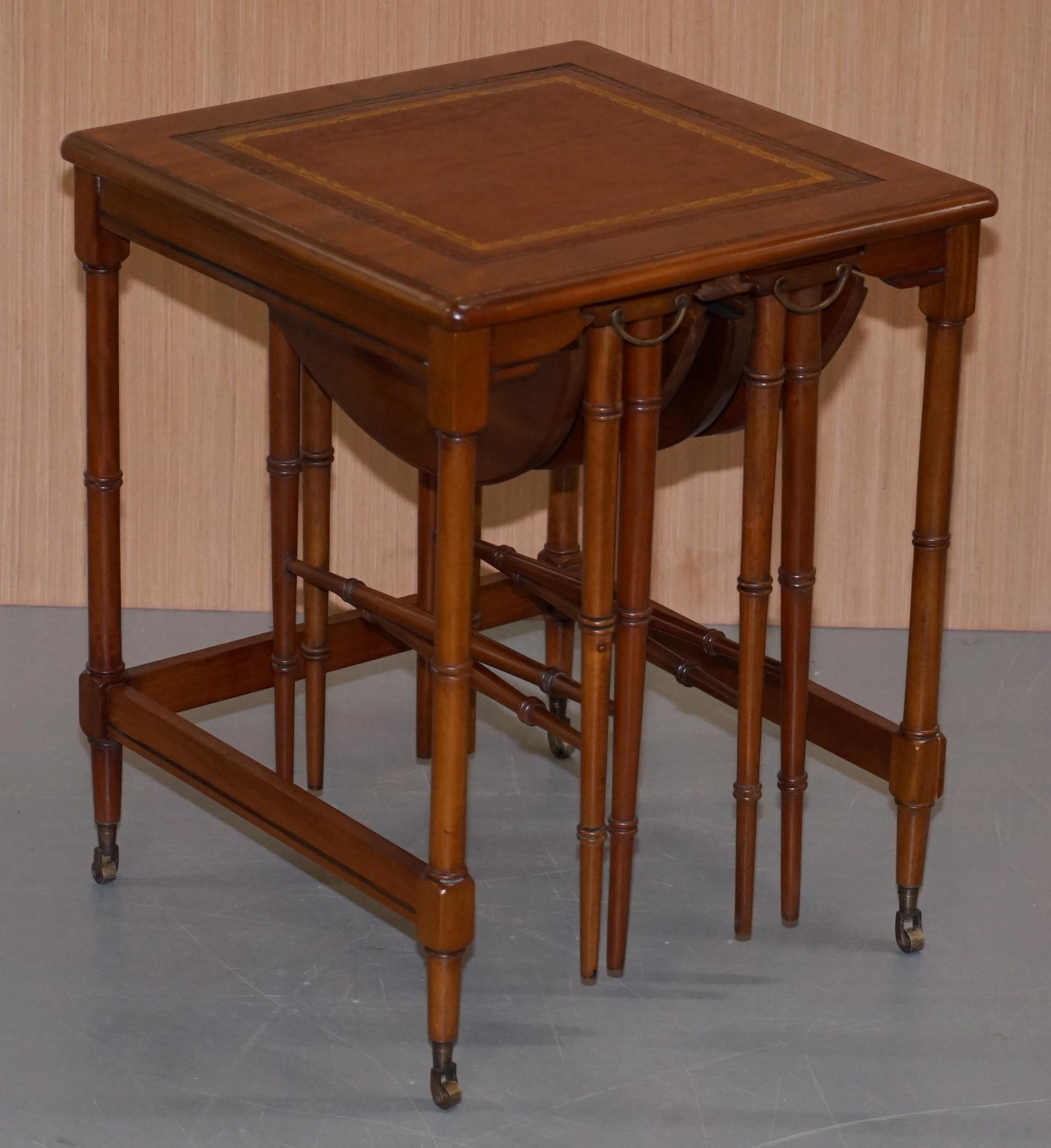 English Rare Pair of Military Campaign Side Tables with Two Folded Round Tables Nested