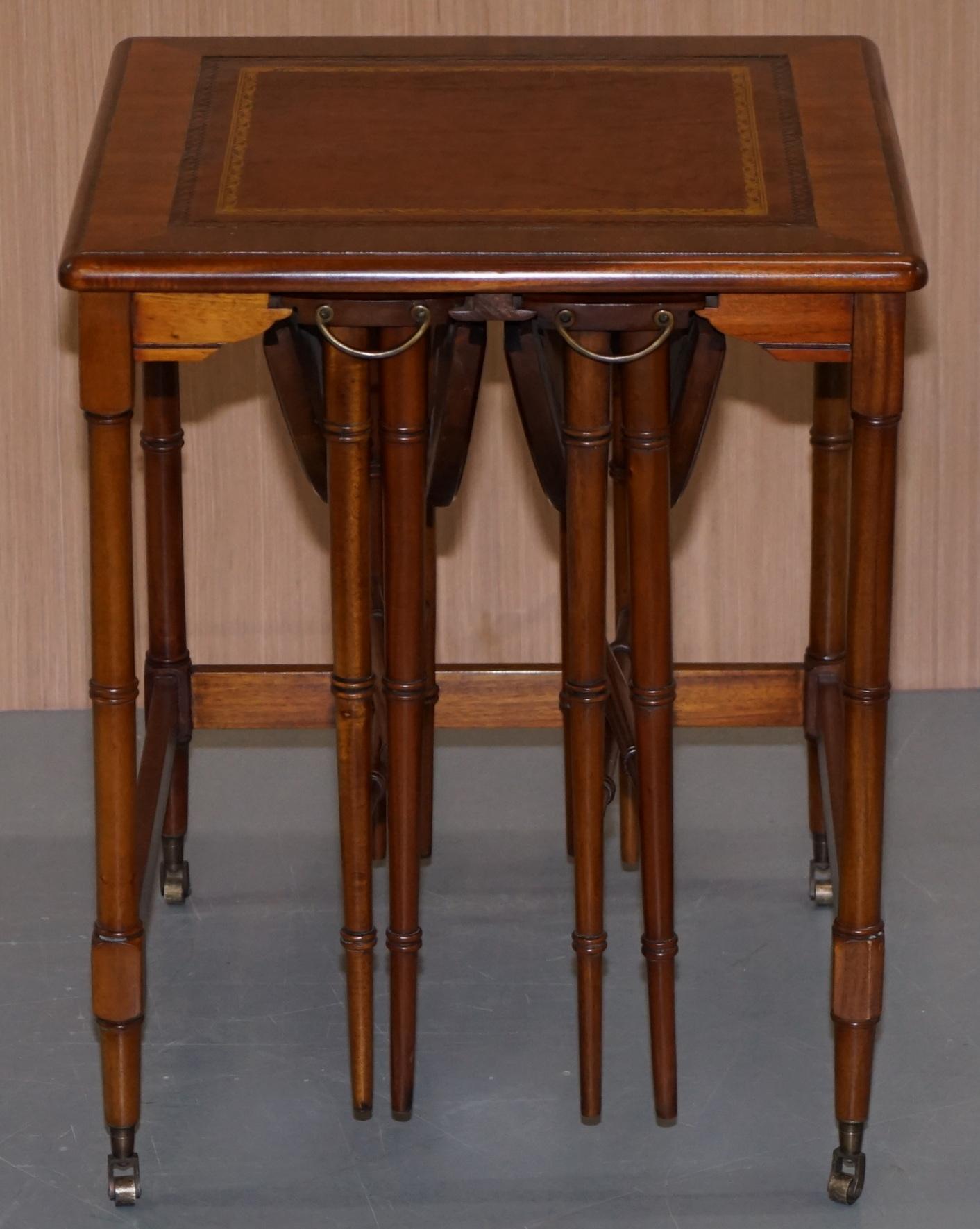 Hand-Crafted Rare Pair of Military Campaign Side Tables with Two Folded Round Tables Nested