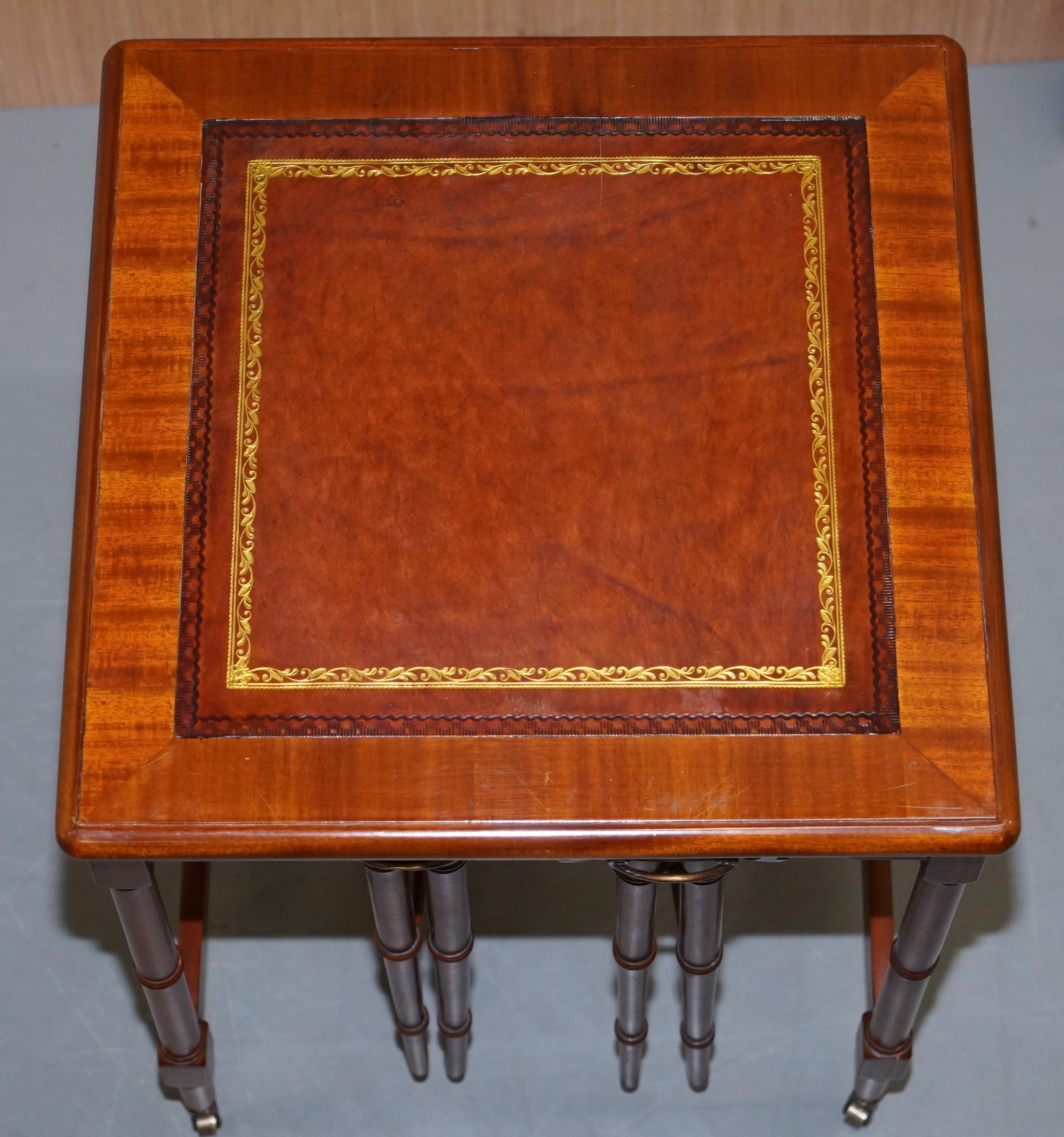 20th Century Rare Pair of Military Campaign Side Tables with Two Folded Round Tables Nested