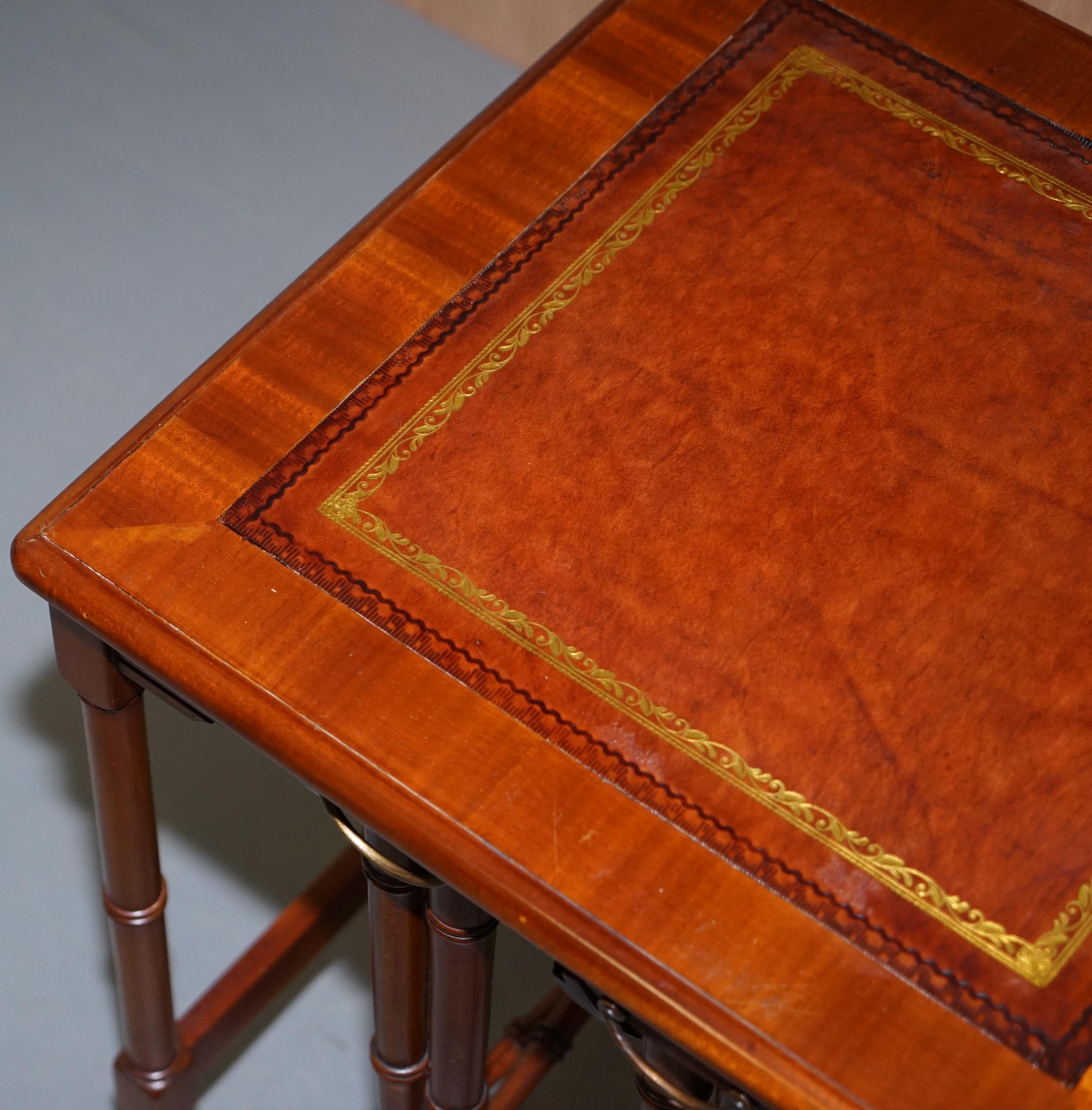 Leather Rare Pair of Military Campaign Side Tables with Two Folded Round Tables Nested