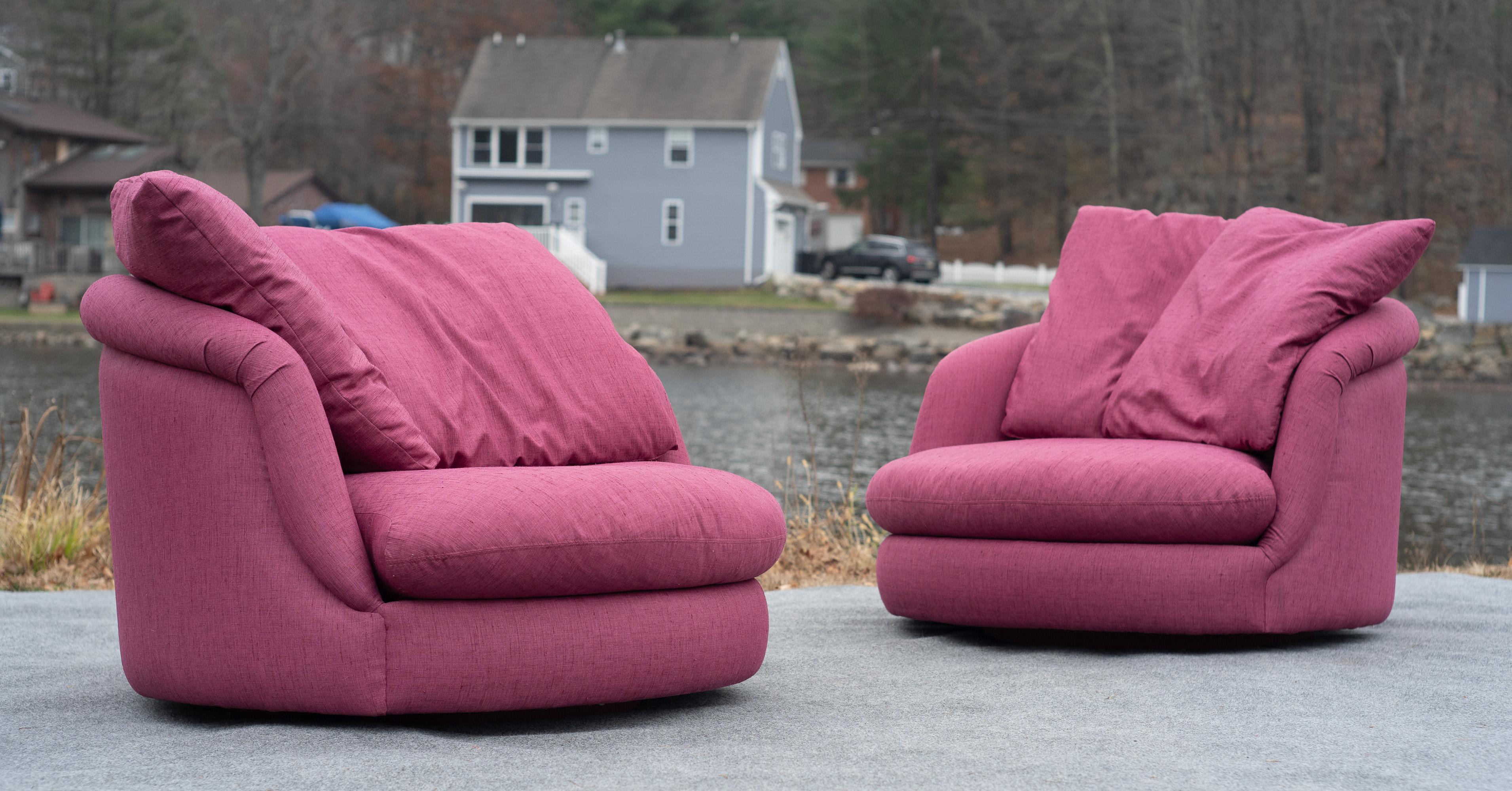 Rara coppia di sedie a vasca Milo Baughman per Thayer Coggin in color magenta originale in vendita 3