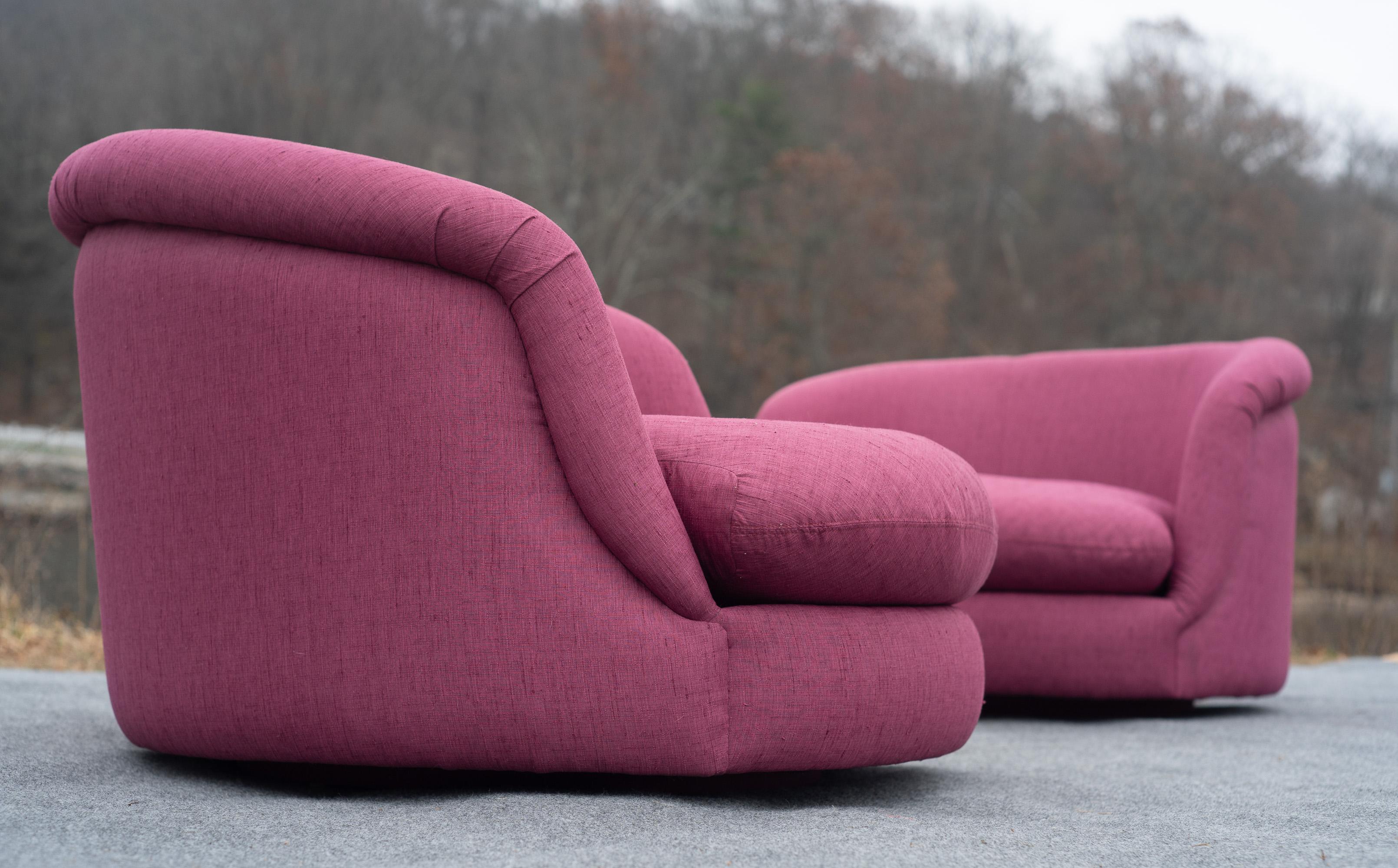 Rara coppia di sedie a vasca Milo Baughman per Thayer Coggin in color magenta originale in vendita 7