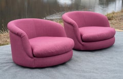 Rare Pair of Milo Baughman for Thayer Coggin Tub Chairs in Original Magenta
