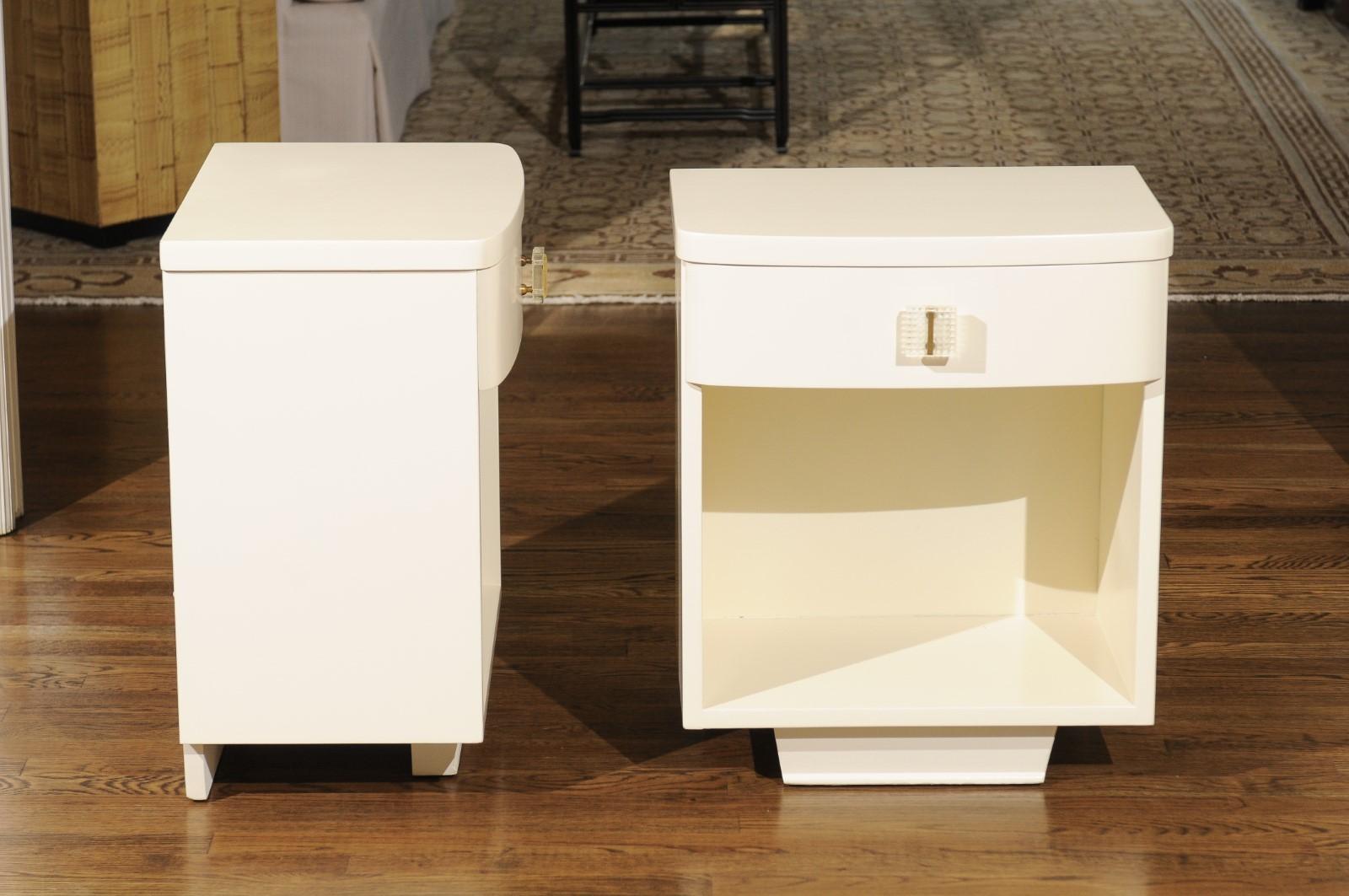 Mid-20th Century Rare Pair of Modern End Tables with Lucite Hardware by John Stuart, circa 1940