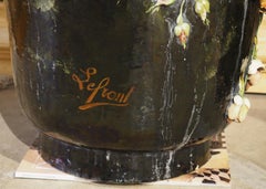 Rare Pair of Monumental French Gros Relief Barbotine Vases by Lefront Circa 1875