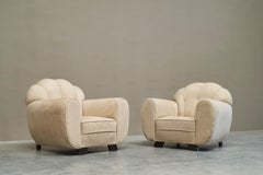 Rare Pair of Monumental Art Deco Lounge Chairs in Alcantara 1930s