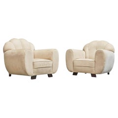 Rare Pair of Monumental Art Deco Lounge Chairs in Alcantara 1930s