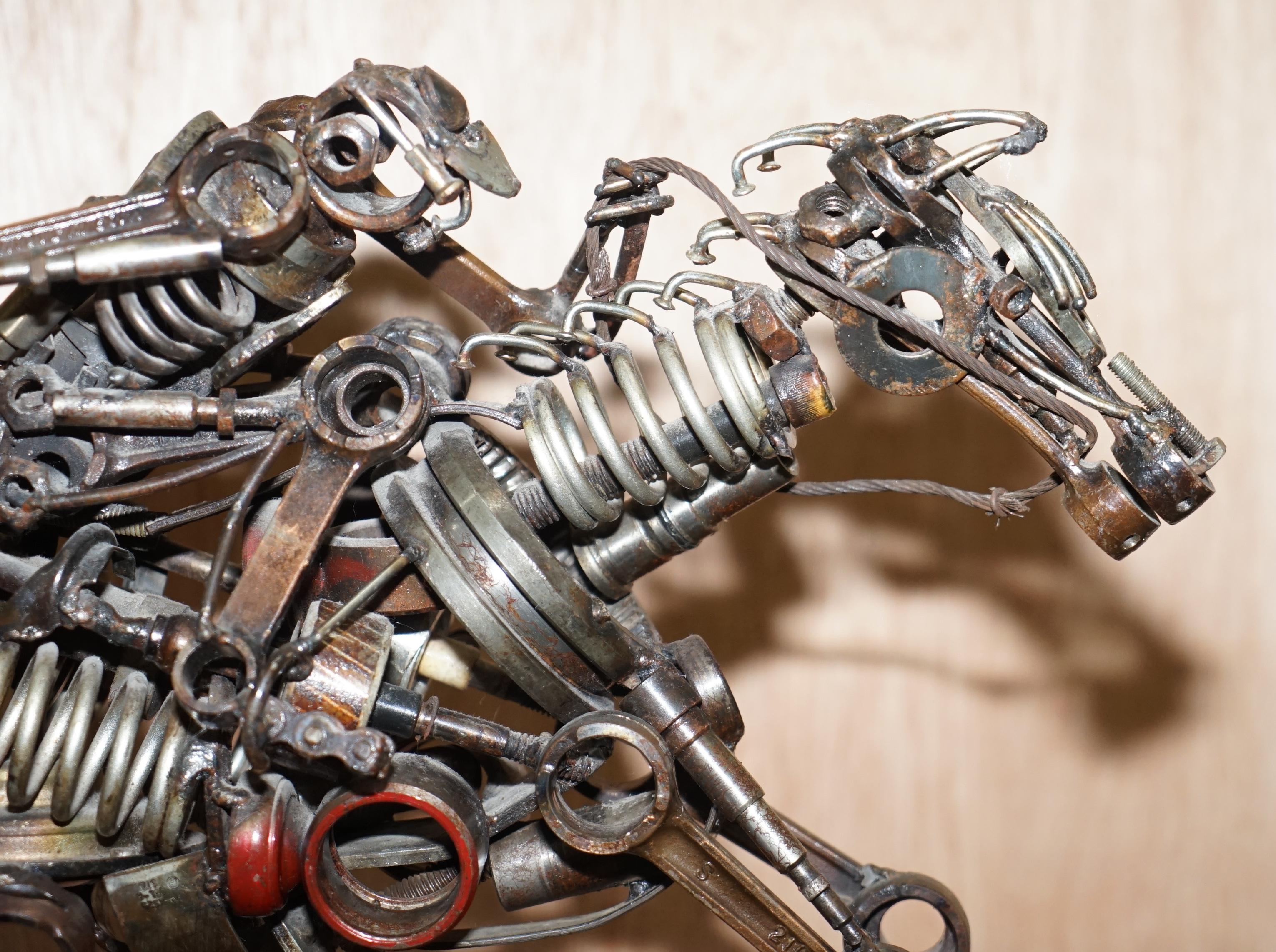 Modern Rare Pair of Motorcycle Parts Scrap Metal Made Sculptures of Solders on Horses