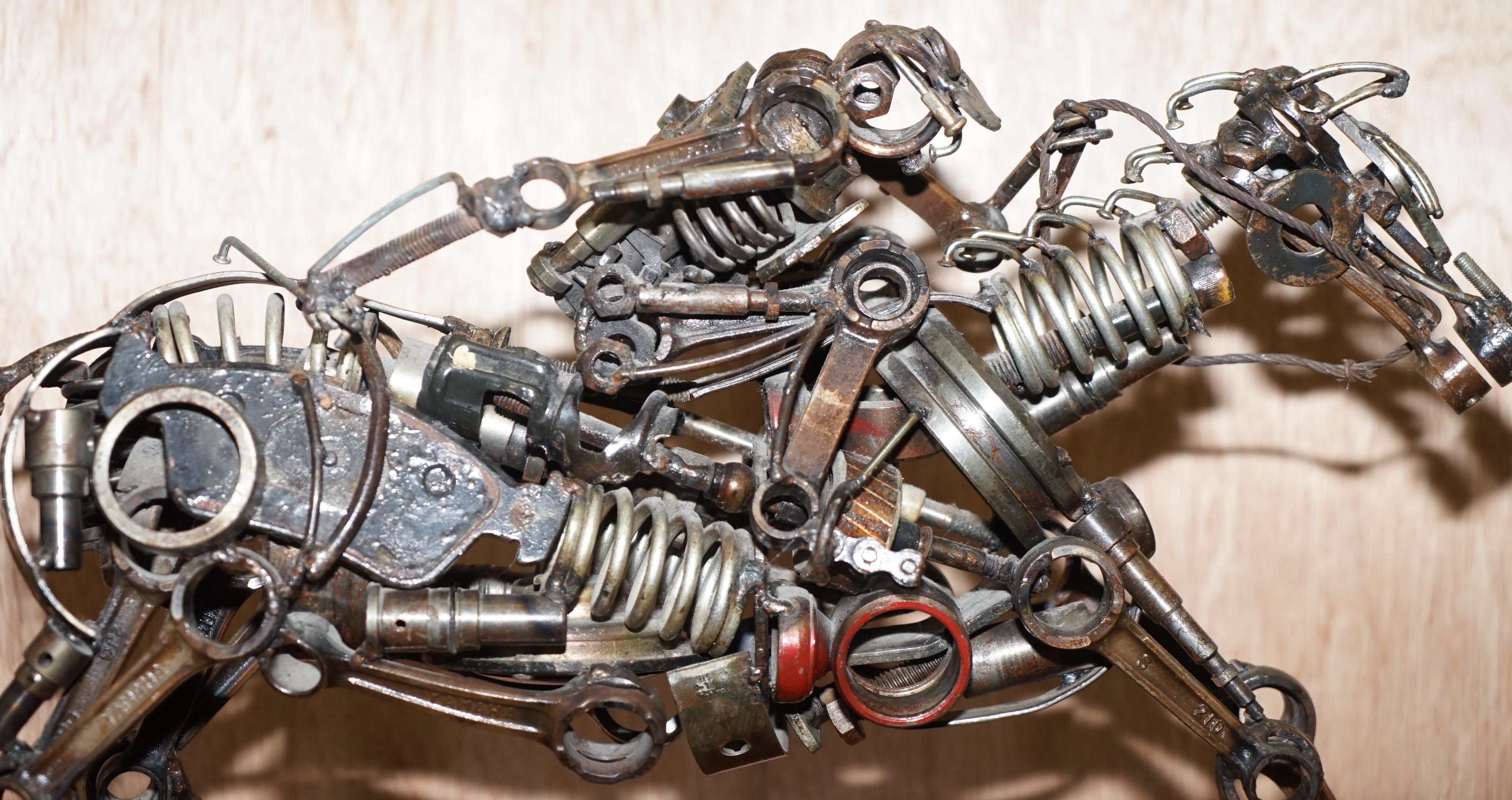 English Rare Pair of Motorcycle Parts Scrap Metal Made Sculptures of Solders on Horses