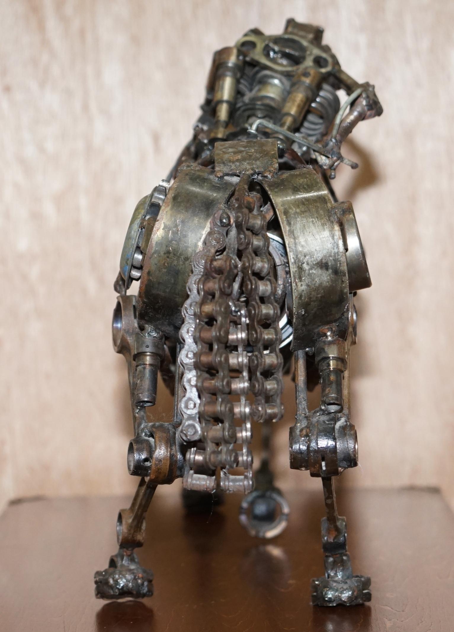 Rare Pair of Motorcycle Parts Scrap Metal Made Sculptures of Solders on Horses 2