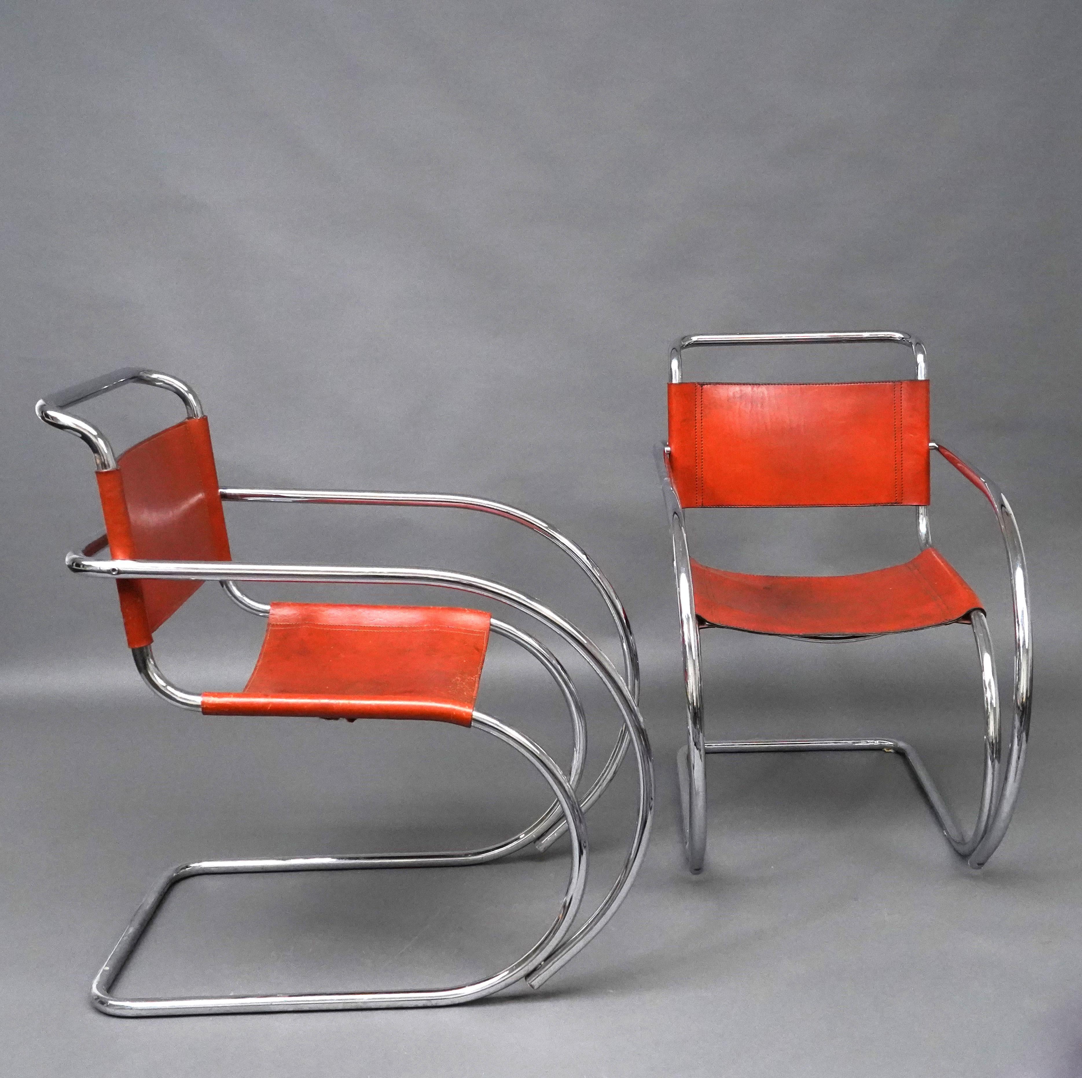 Mid-Century Modern Rare Pair of MR20 Armchairs, model by L. Mies Van Der Rohe, Germany, Circa 1970  For Sale