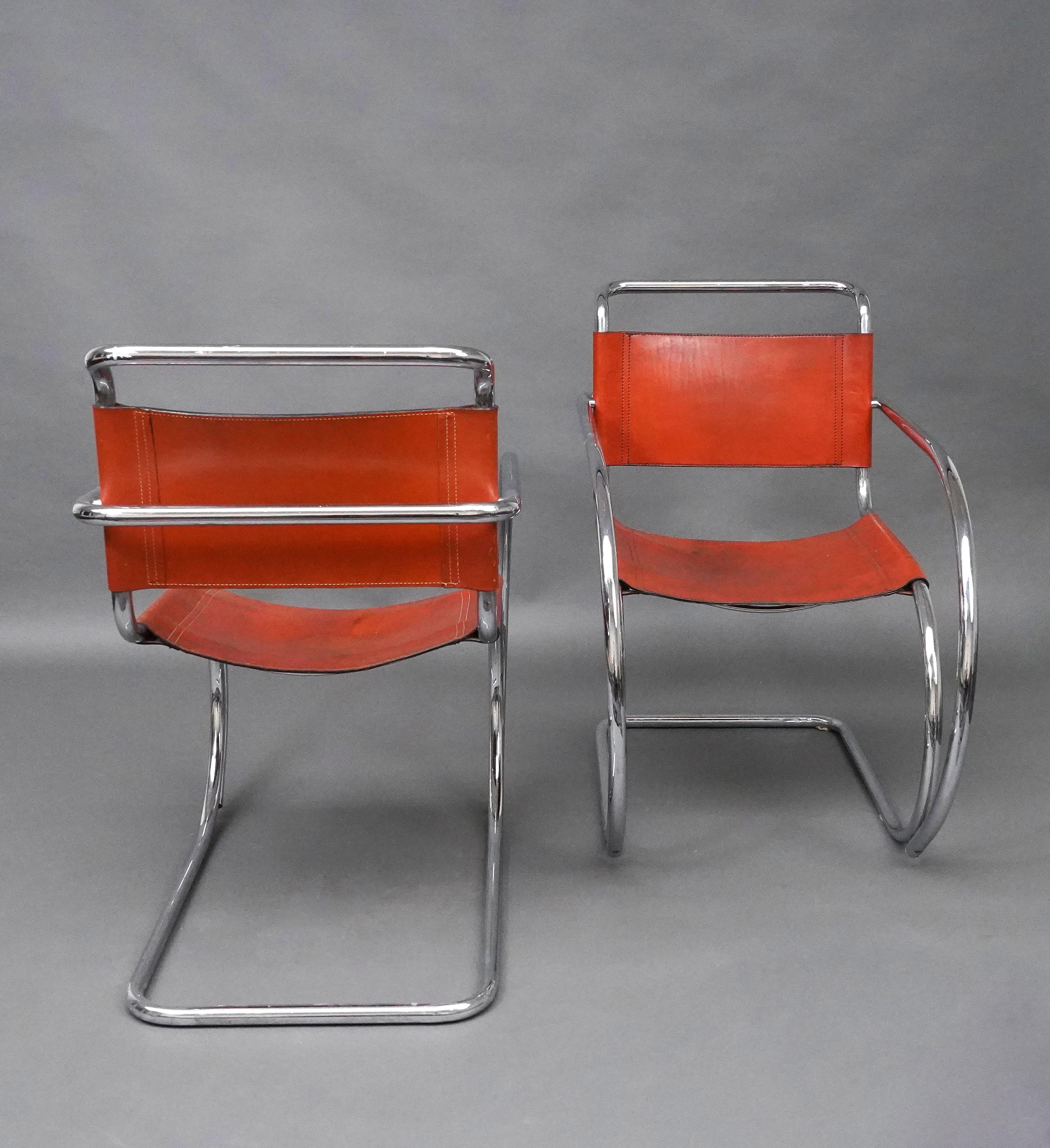 Plated Rare Pair of MR20 Armchairs, model by L. Mies Van Der Rohe, Germany, Circa 1970  For Sale