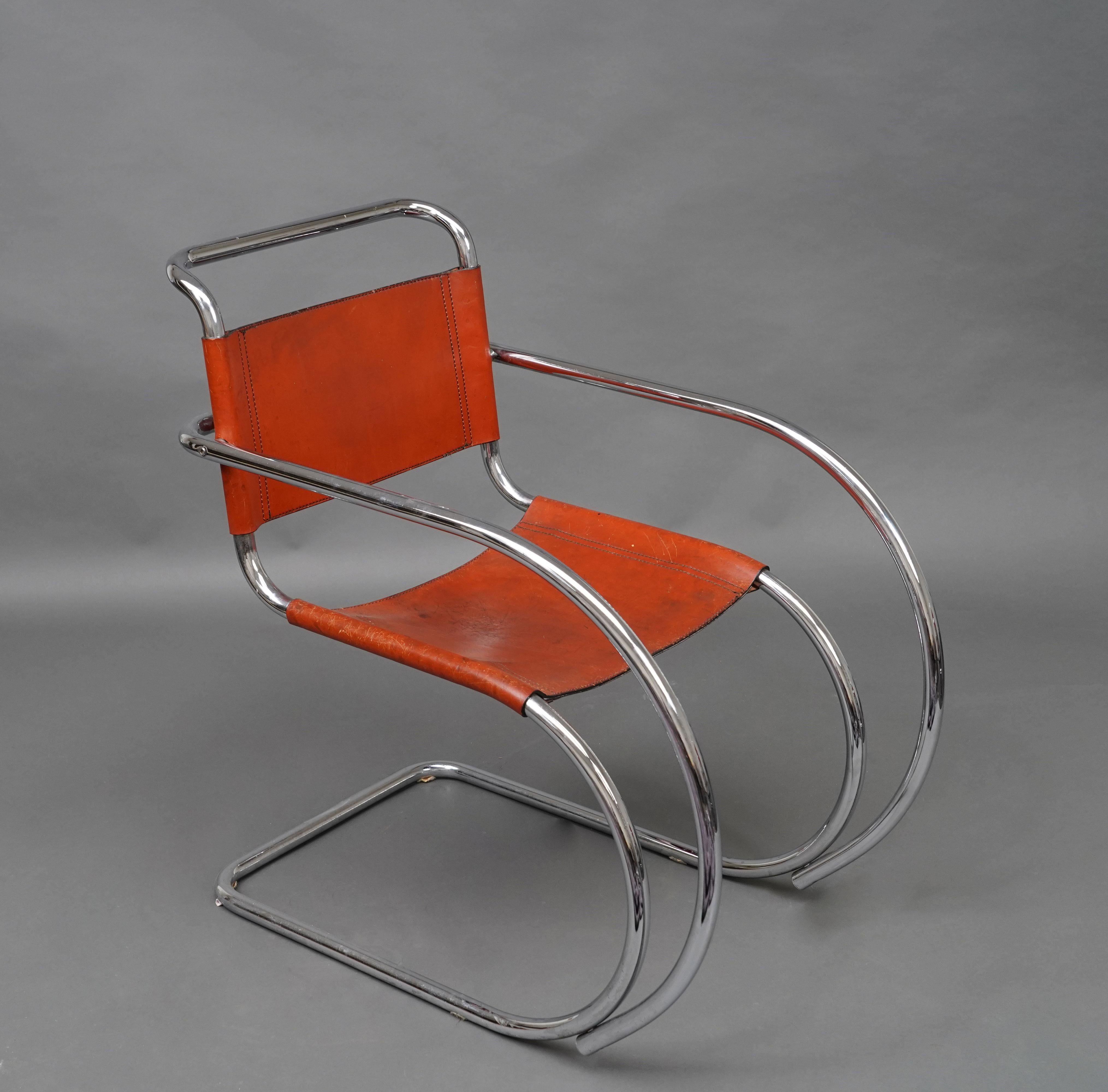 Metal Rare Pair of MR20 Armchairs, model by L. Mies Van Der Rohe, Germany, Circa 1970  For Sale