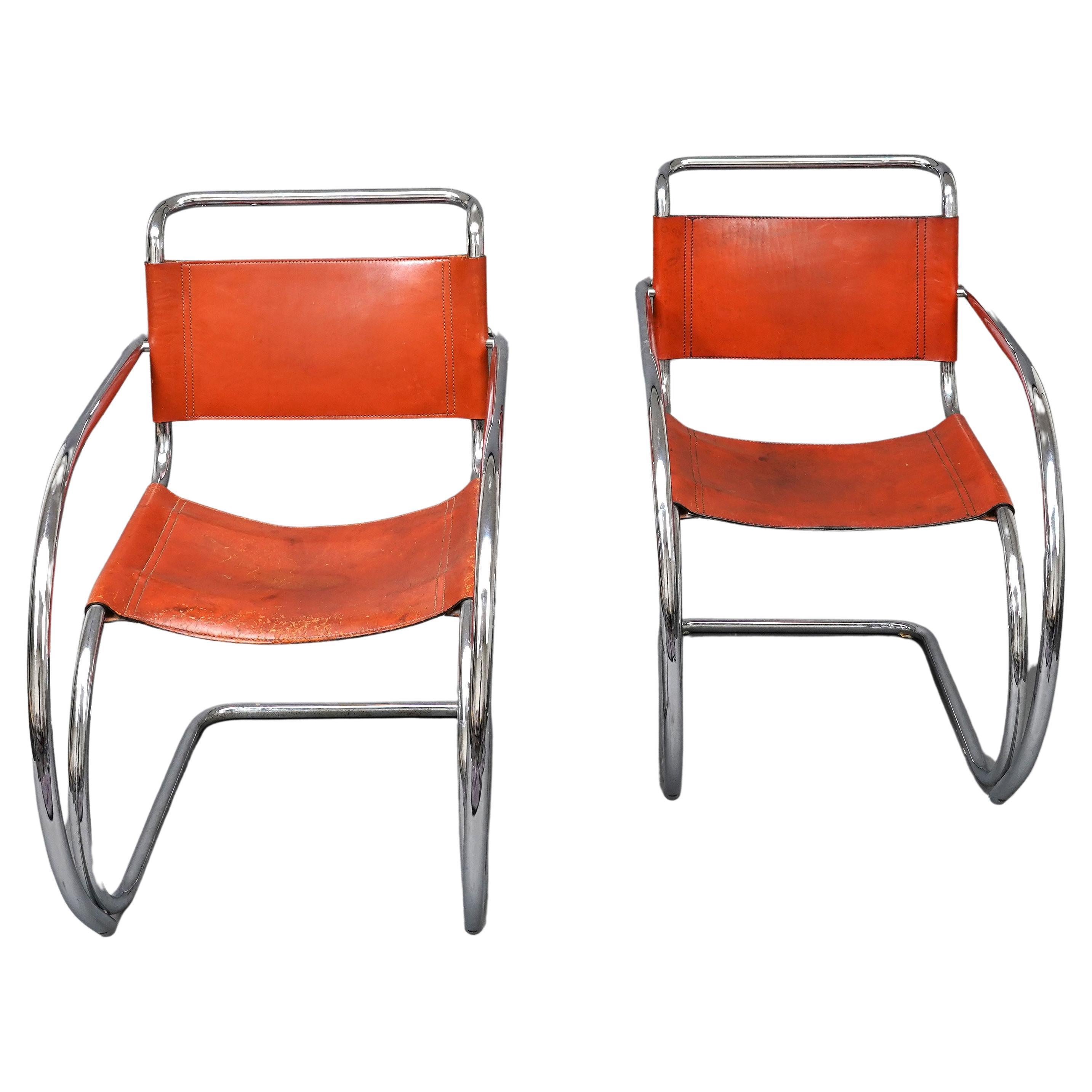 Rare Pair of MR20 Armchairs, model by L. Mies Van Der Rohe, Germany, Circa 1970  For Sale