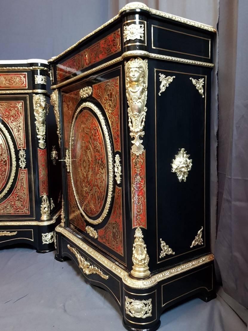 French Rare Pair of Napoleon III Cabinet Buffet Boulle Style, France, 1860