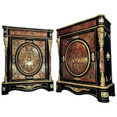 Antique Rare Pair of Napoleon III Cabinet Buffet Boulle Style, France, 1860