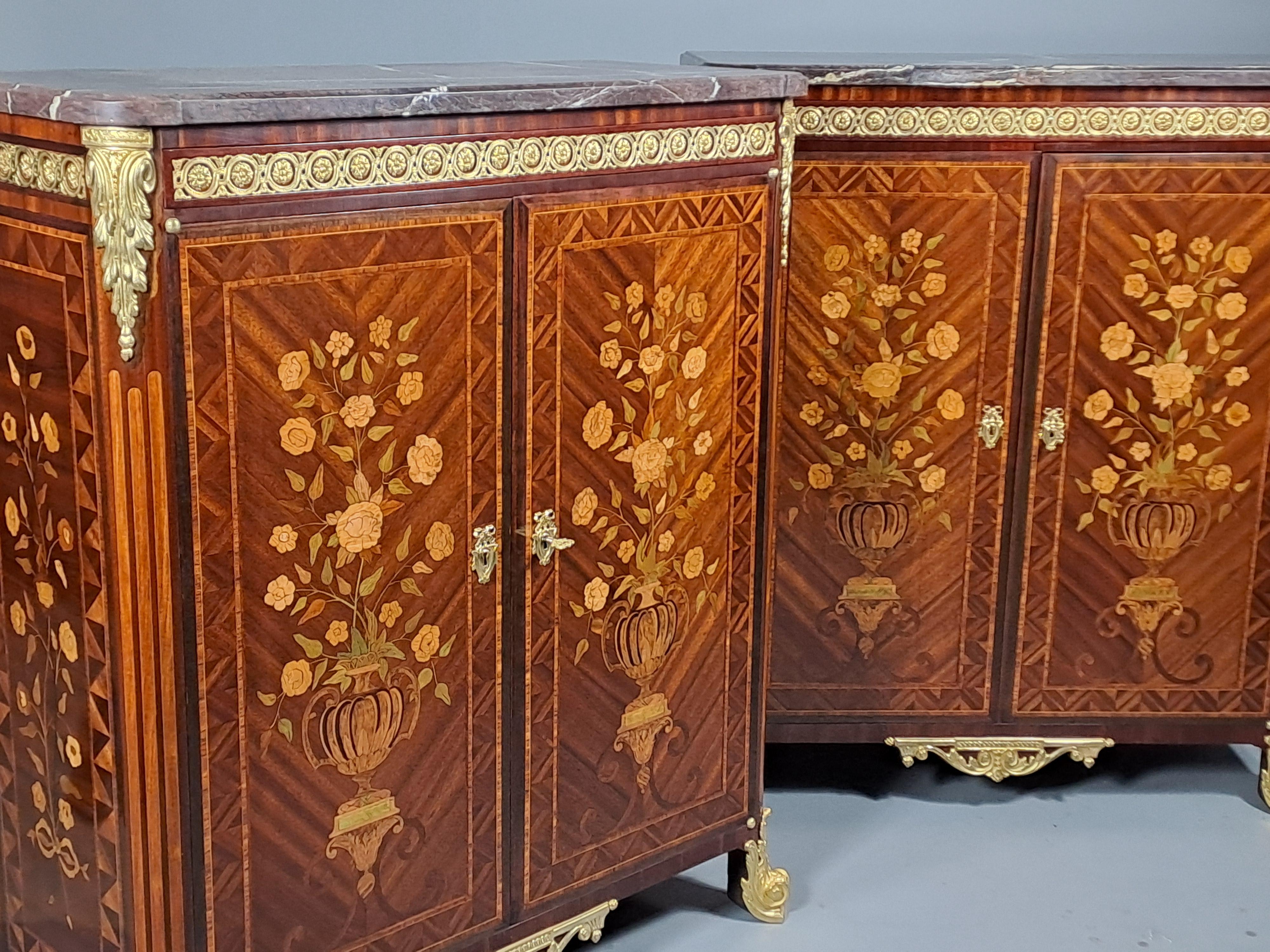 Rare Pair Of Napoleon III Cabinets In Floral Marquetry And Gilt Bronze For Sale 5