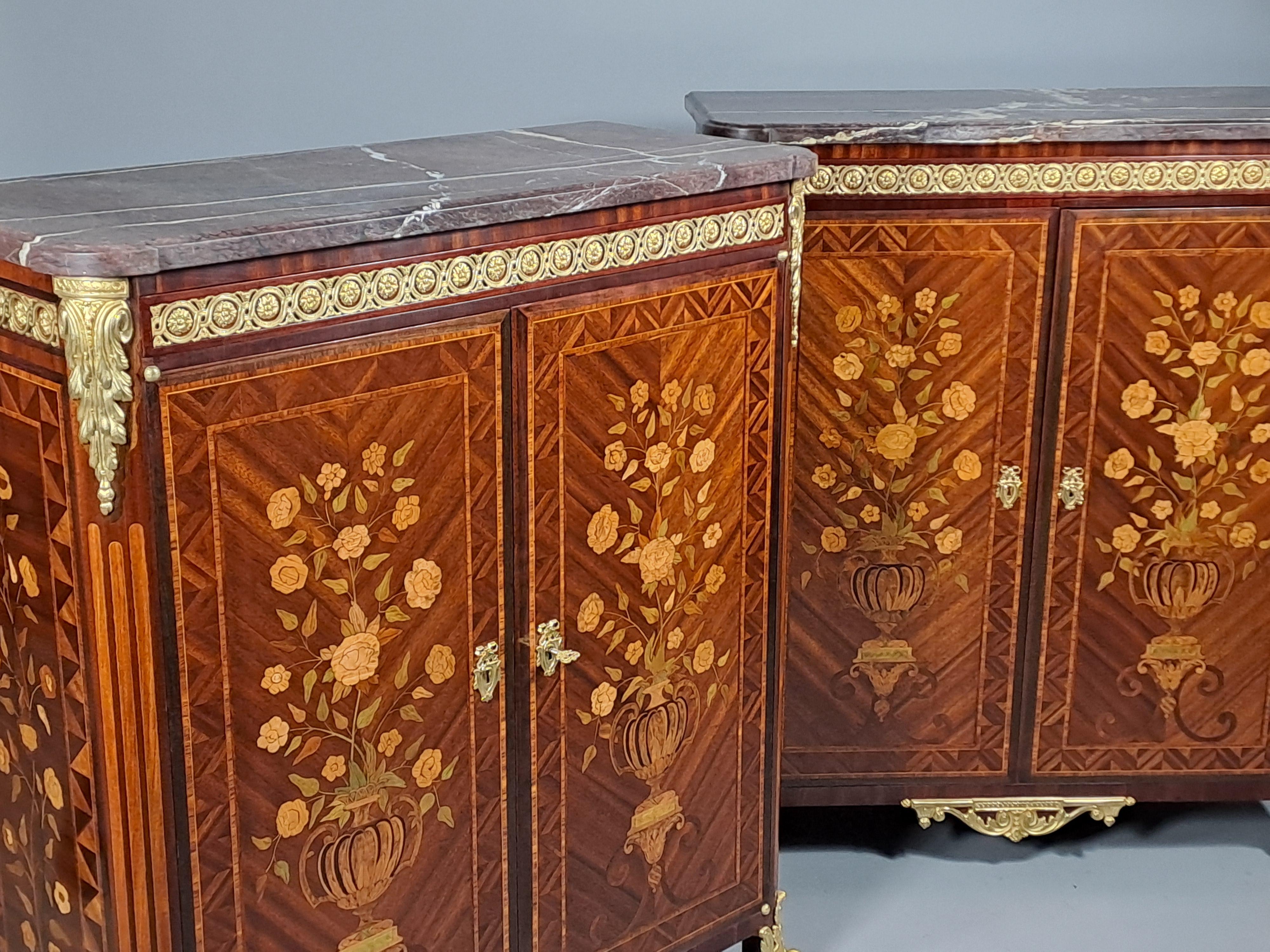 Rare Pair Of Napoleon III Cabinets In Floral Marquetry And Gilt Bronze For Sale 6