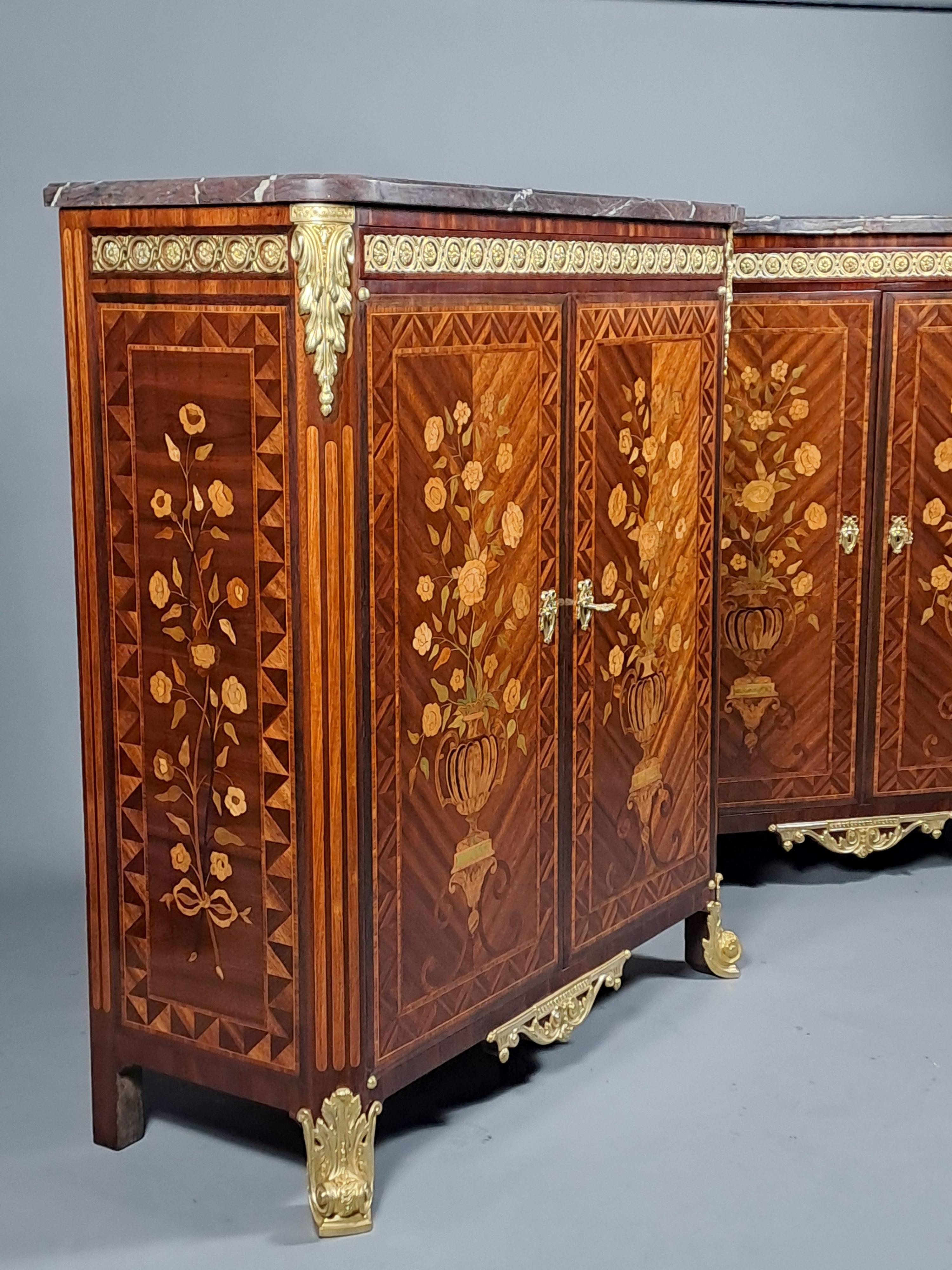 Rare Pair Of Napoleon III Cabinets In Floral Marquetry And Gilt Bronze For Sale 7