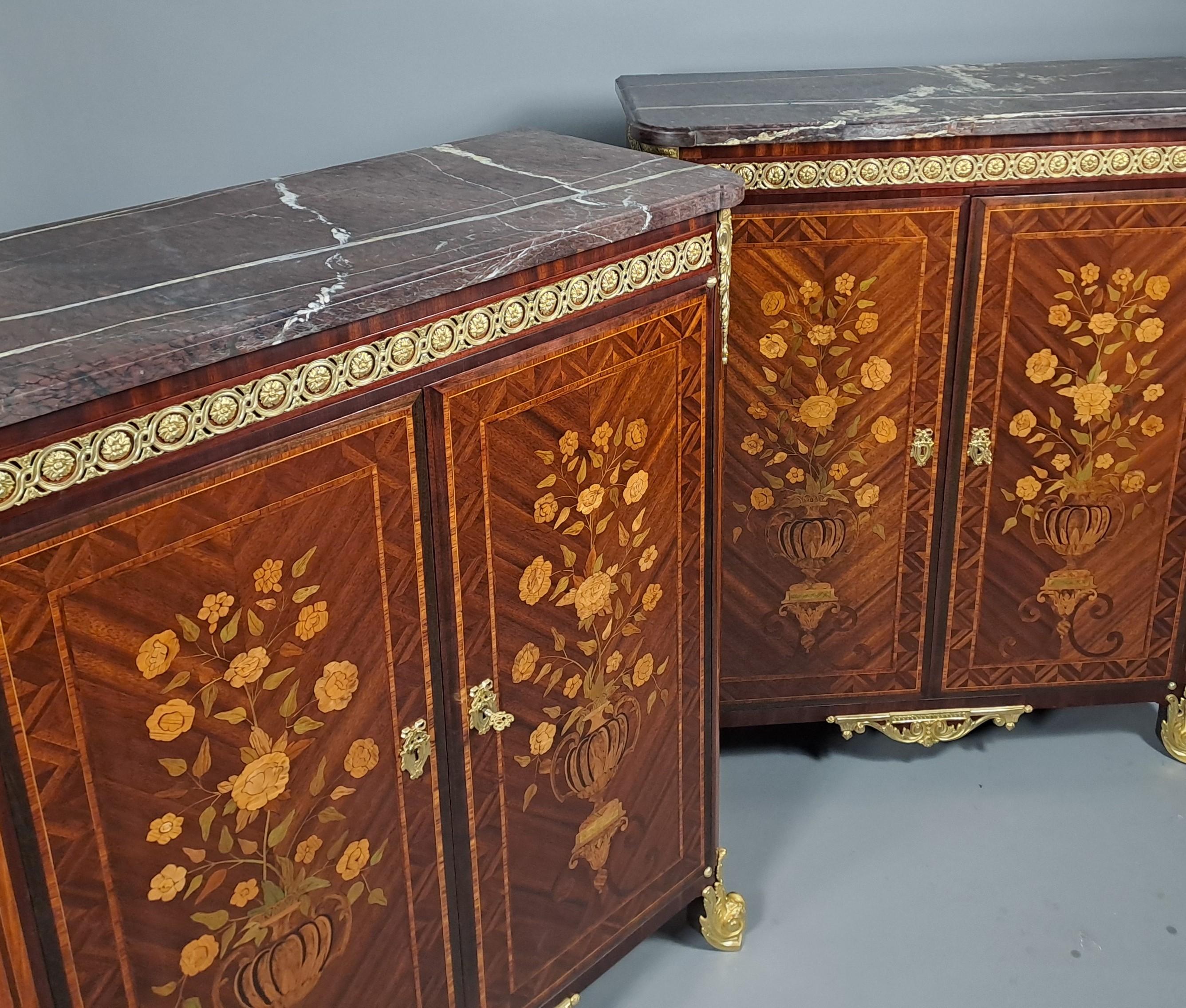 Rare Pair Of Napoleon III Cabinets In Floral Marquetry And Gilt Bronze For Sale 8