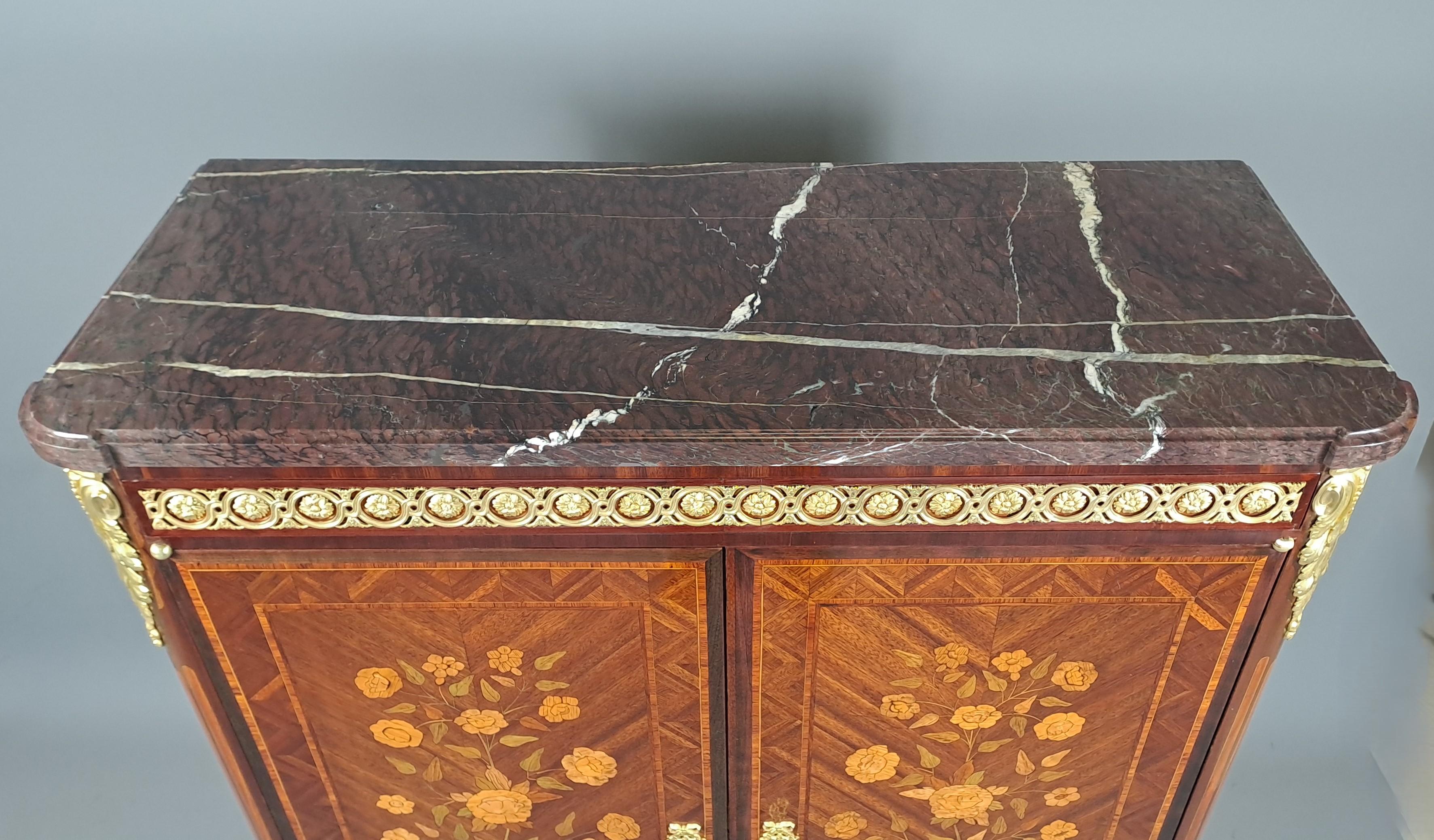 French Rare Pair Of Napoleon III Cabinets In Floral Marquetry And Gilt Bronze For Sale