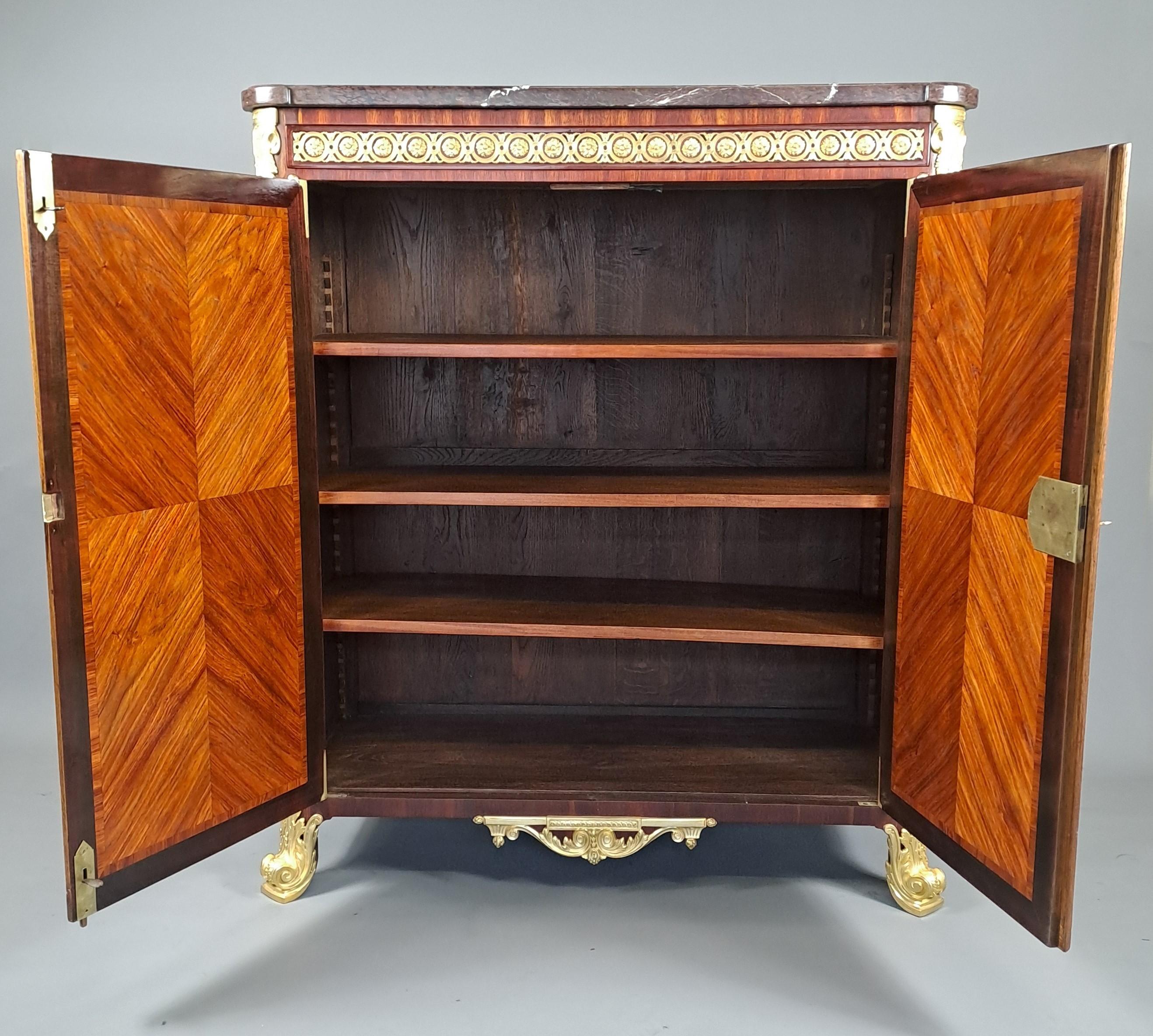 Rare Pair Of Napoleon III Cabinets In Floral Marquetry And Gilt Bronze In Good Condition For Sale In BARSAC, FR