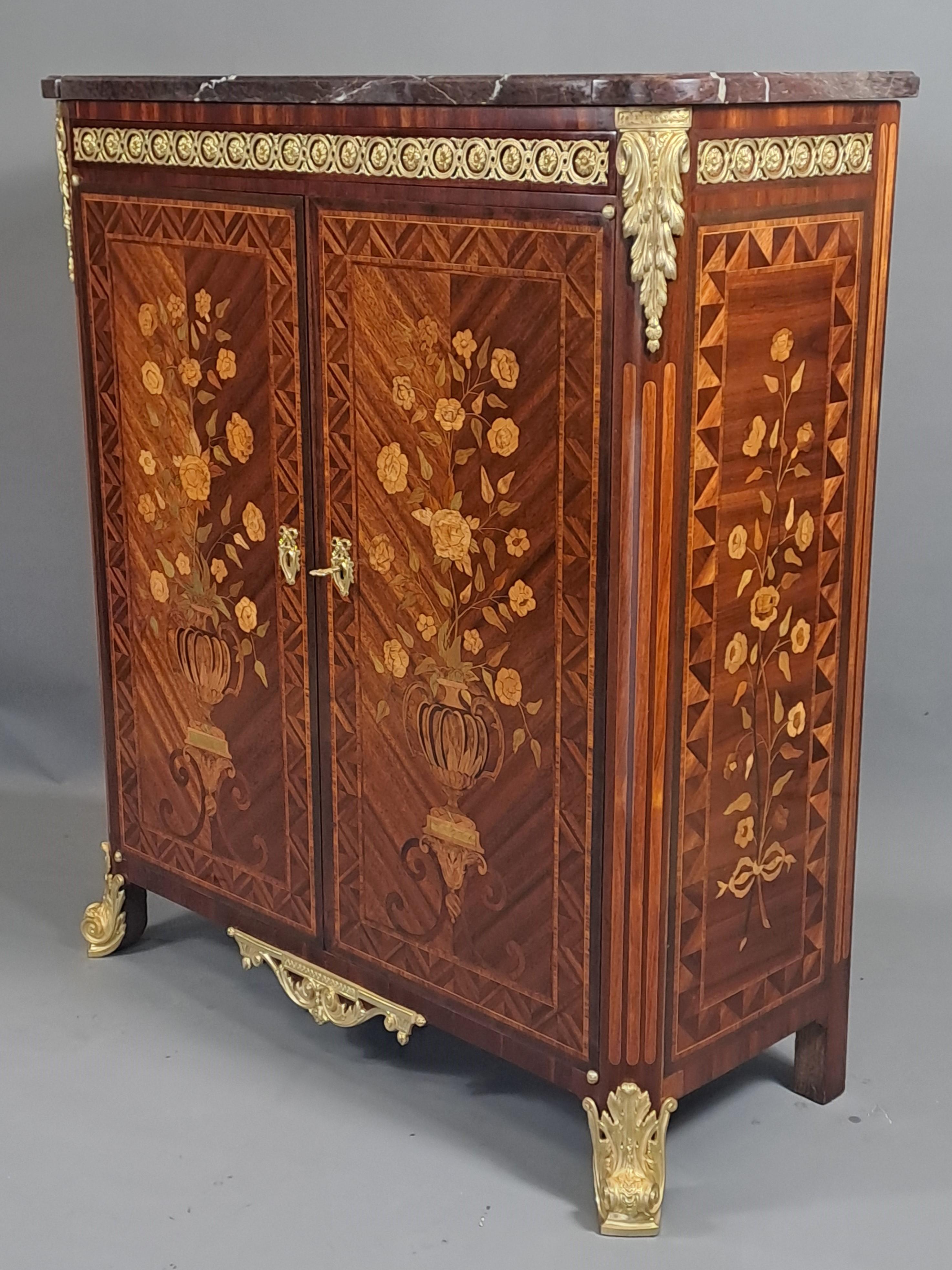 Rare Pair Of Napoleon III Cabinets In Floral Marquetry And Gilt Bronze For Sale 2