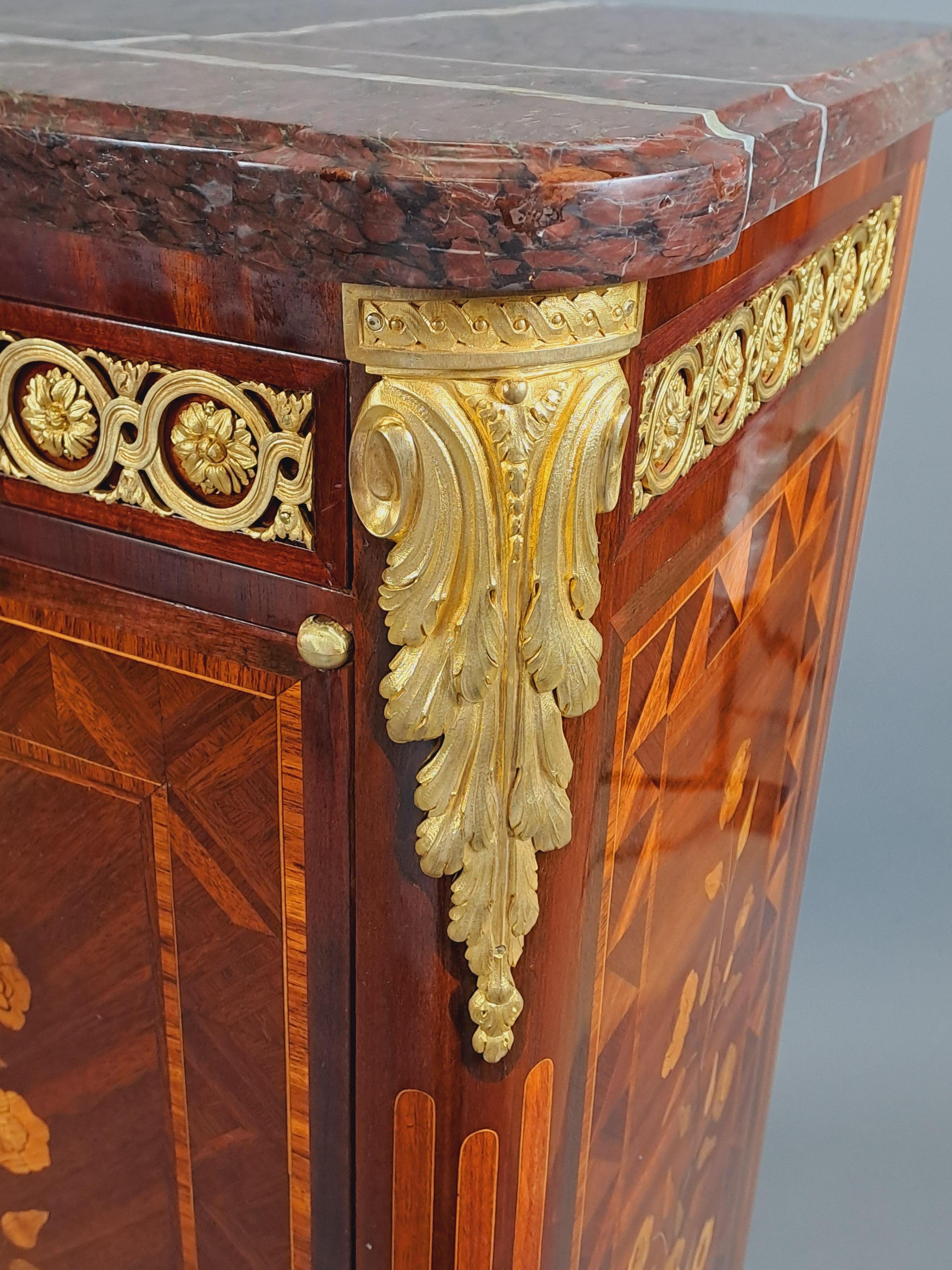 Rare Pair Of Napoleon III Cabinets In Floral Marquetry And Gilt Bronze For Sale 3