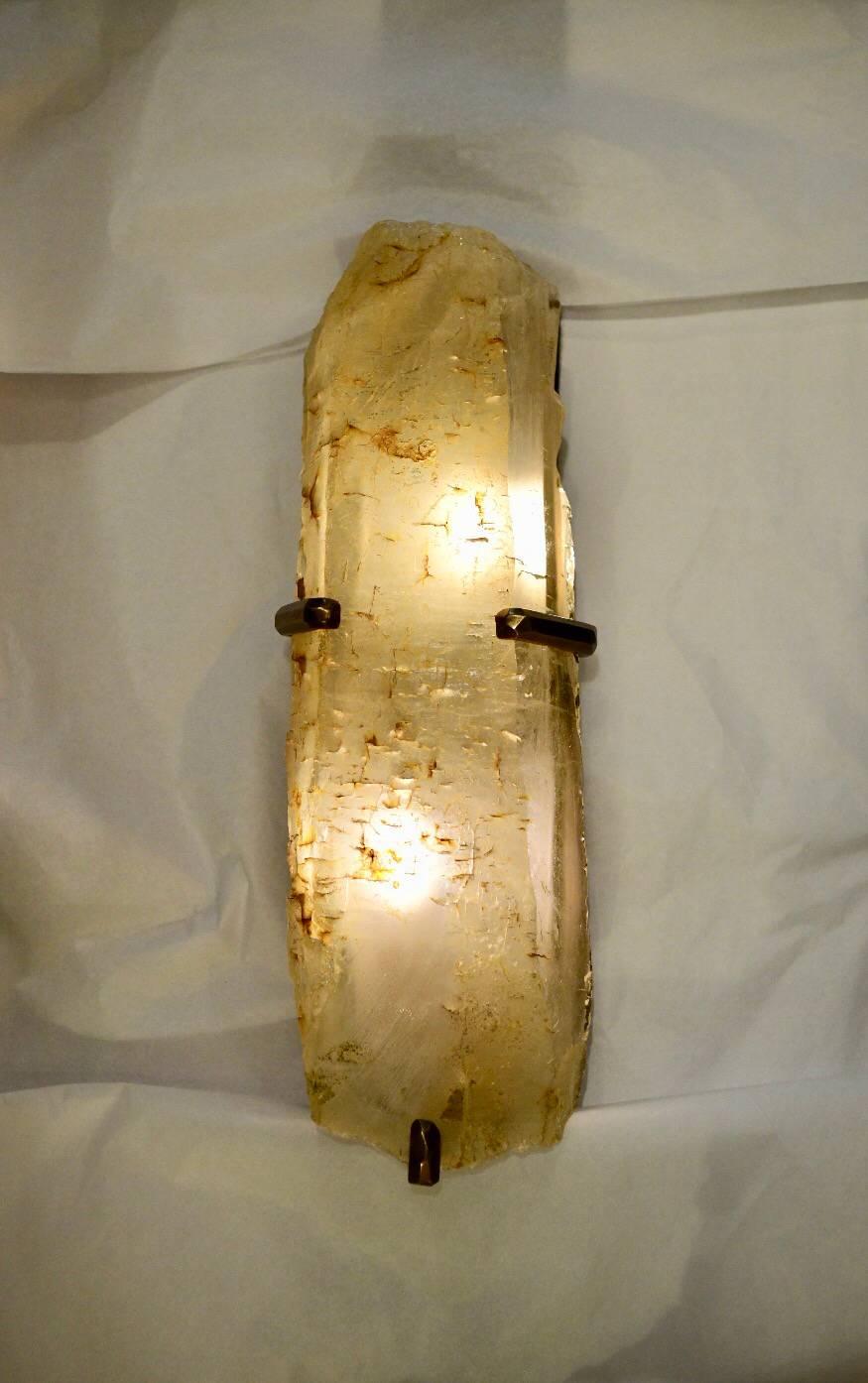 Rare Pair of Natural Rock Crystal Sconces In Excellent Condition In New York, NY