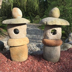 Rare Pair of Natural Stone Spirit Lanterns Hand-Carved from Natural Boulders