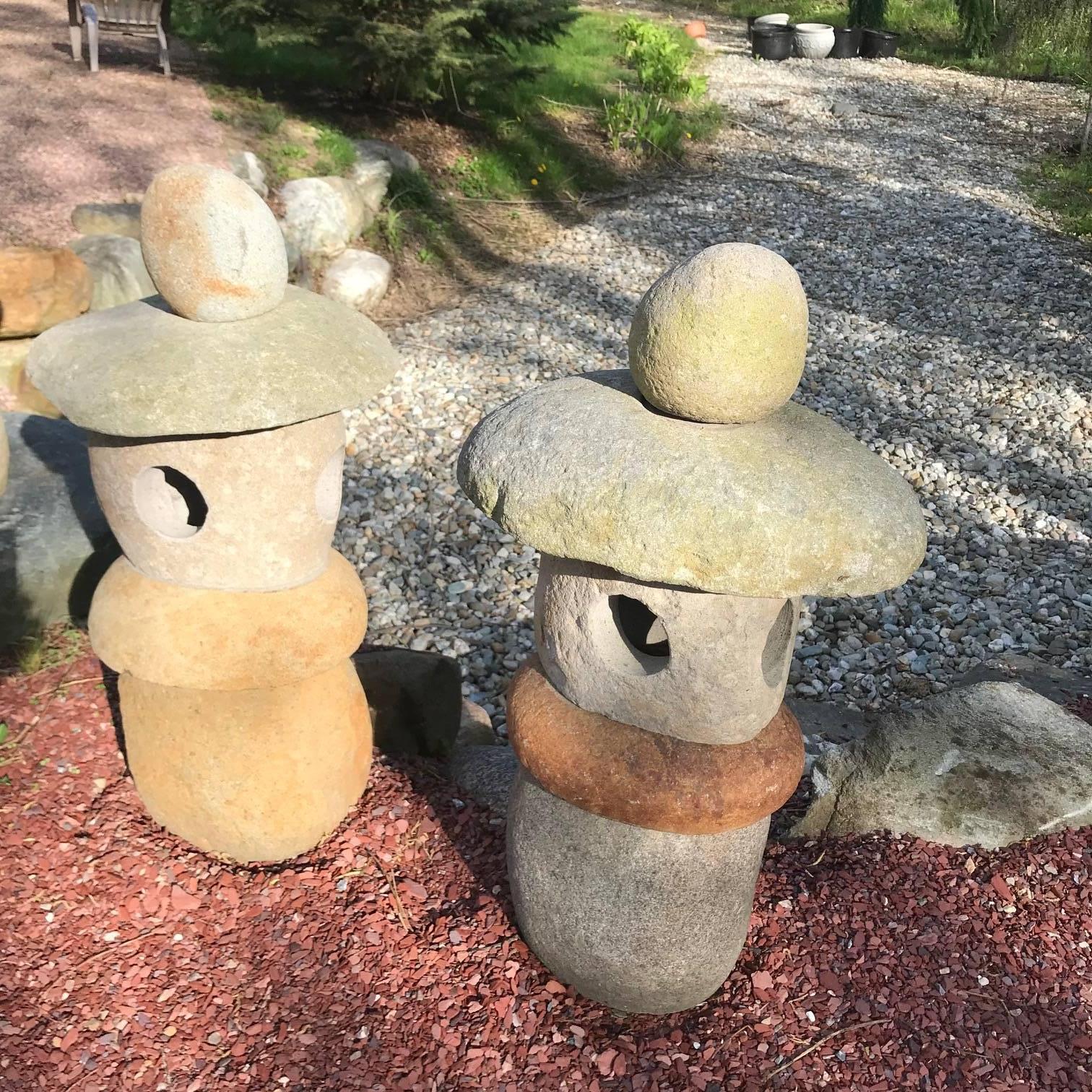 Indonesian Rare Pair of Natural Stone Spirit Lanterns Hand-Carved from Natural Boulders